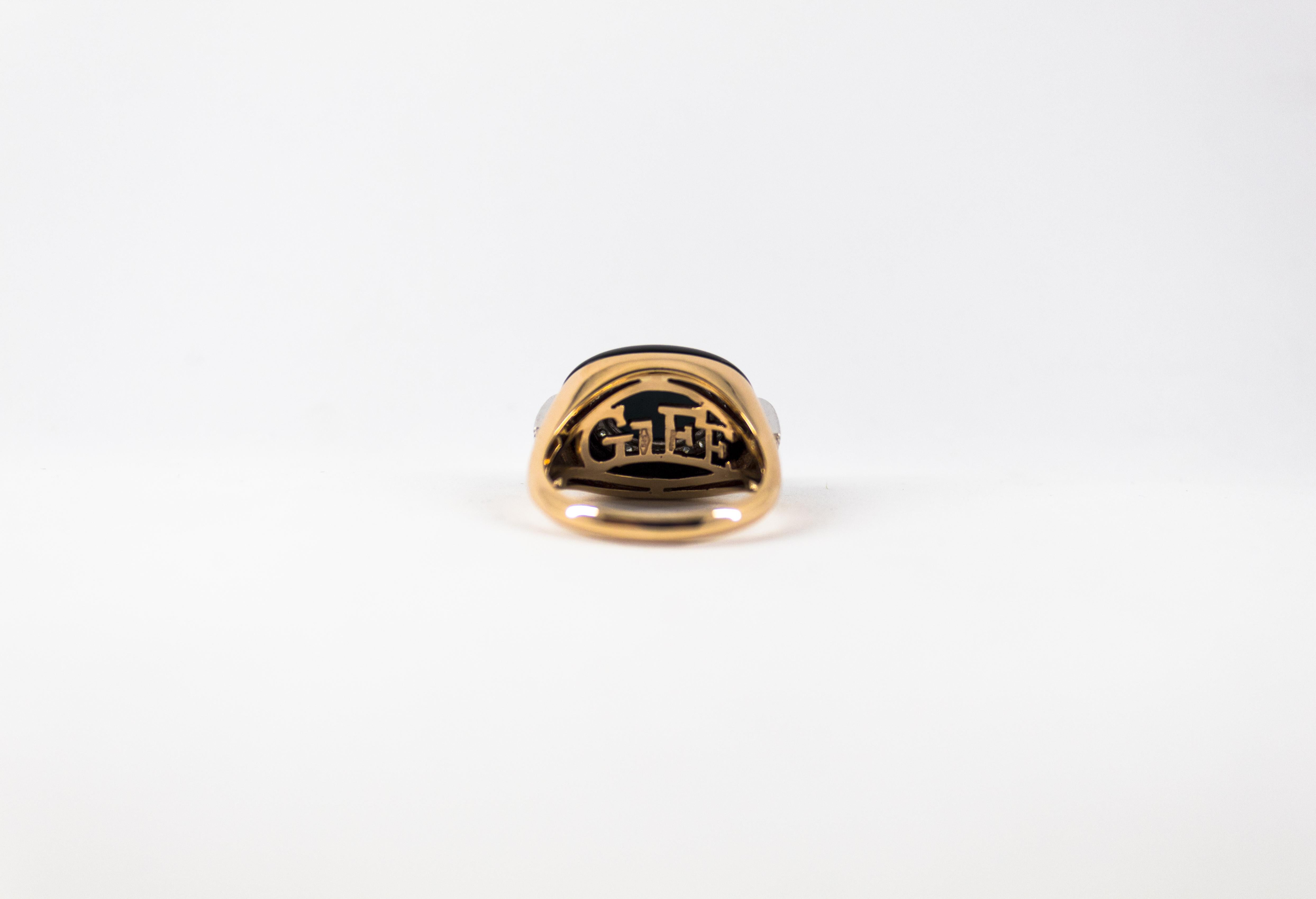 Art Deco Style 0.40 Carat White Diamond Turquoise Onyx Yellow Gold Cocktail Ring For Sale 5