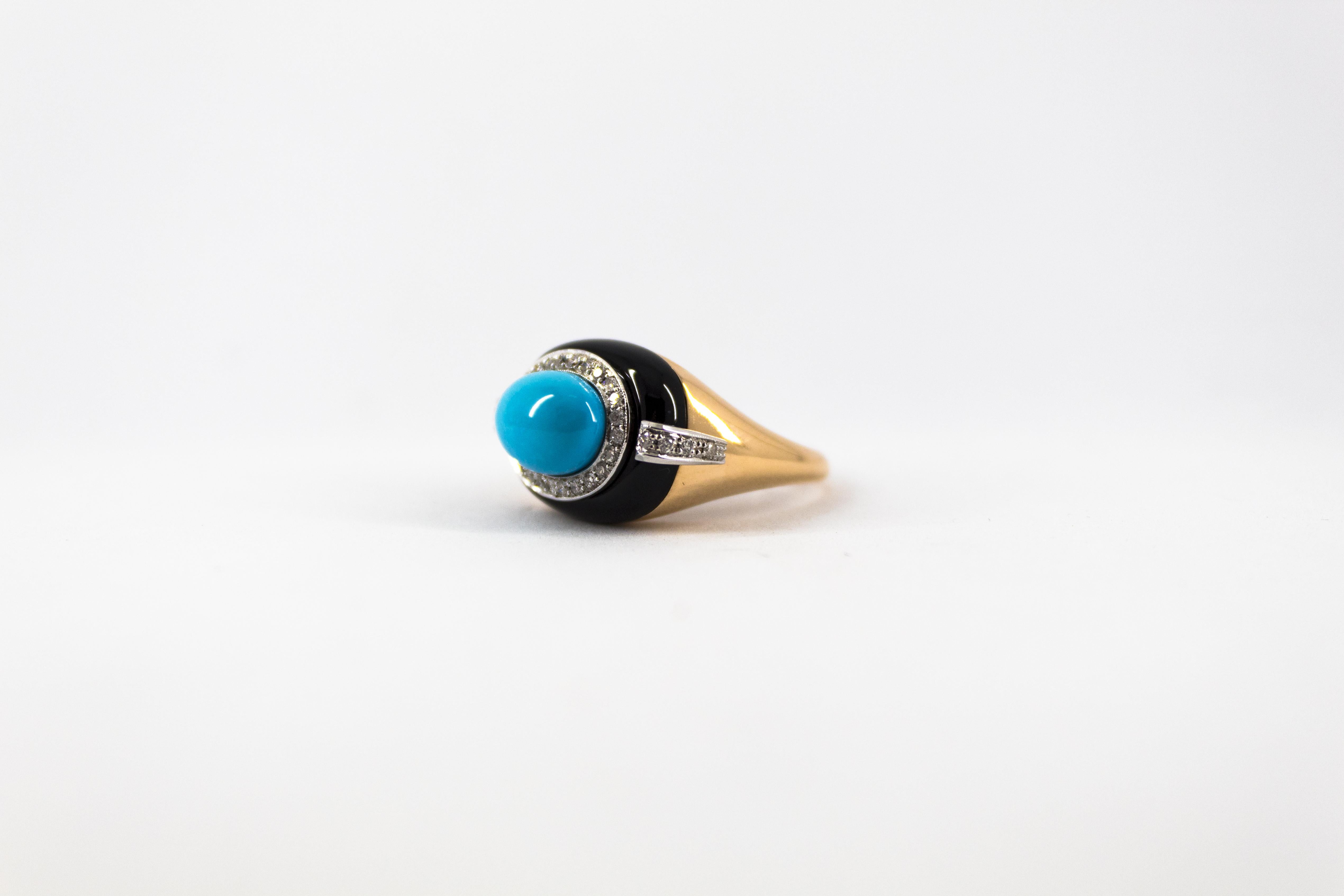 Art Deco Style 0.40 Carat White Diamond Turquoise Onyx Yellow Gold Cocktail Ring For Sale 3