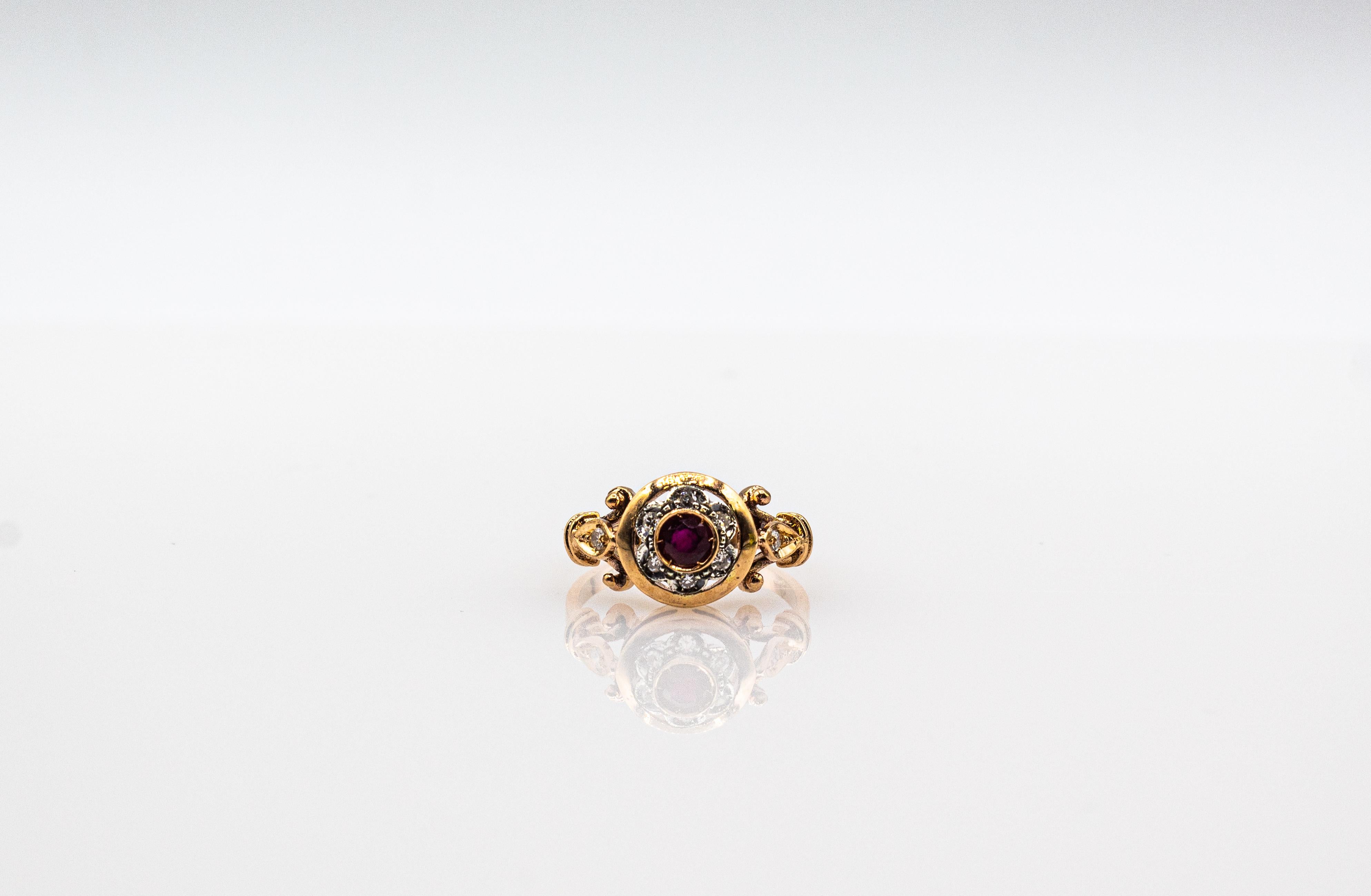 Art Deco Style 0.40 Carat White Modern Round Cut Diamond Ruby Yellow Gold Ring For Sale 6