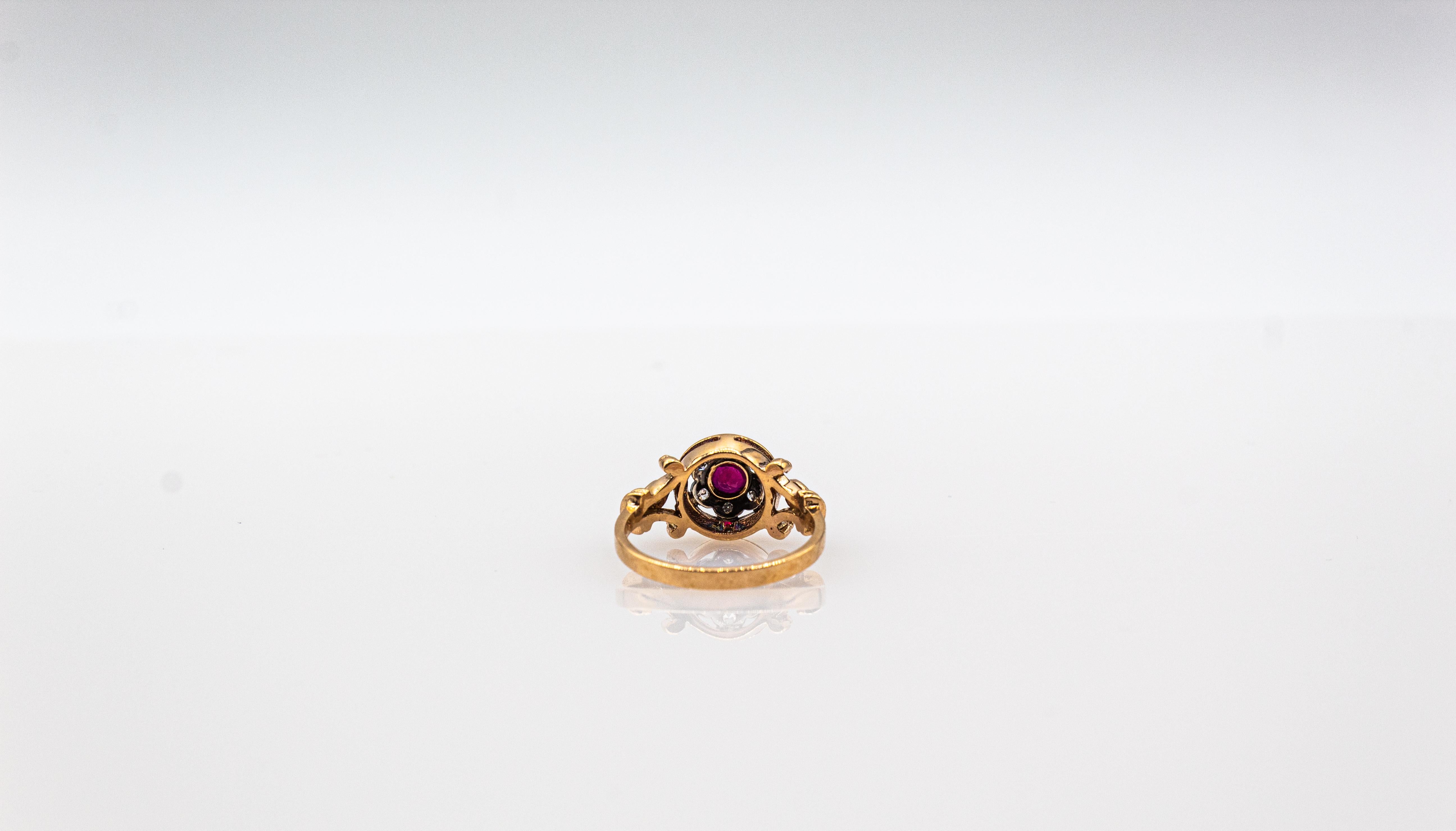Art Deco Style 0.40 Carat White Modern Round Cut Diamond Ruby Yellow Gold Ring For Sale 8