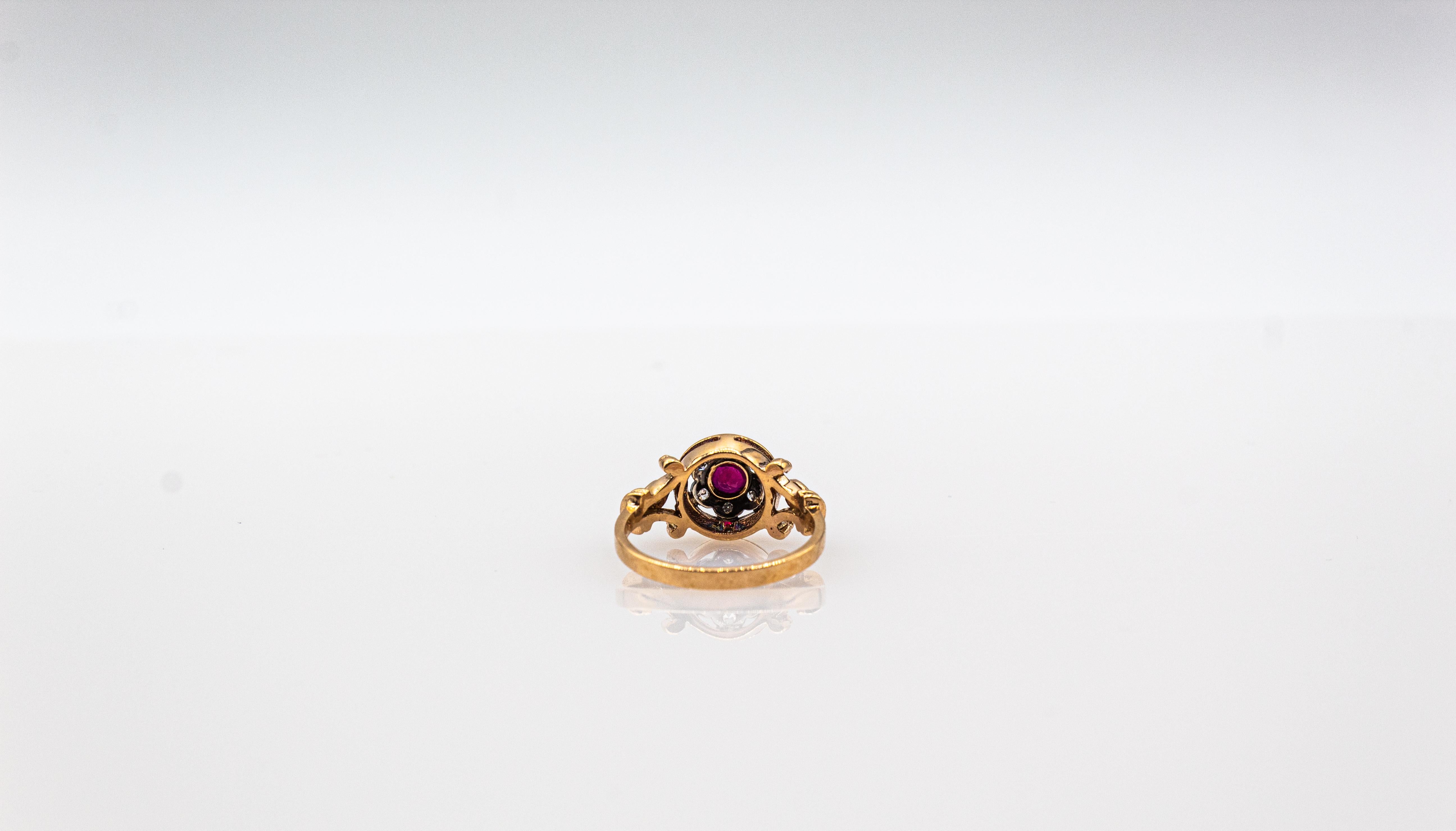 Art Deco Stil 0,40 Karat Weiß Modern Rundschliff Diamant Rubin Gelbgold Ring im Angebot 7