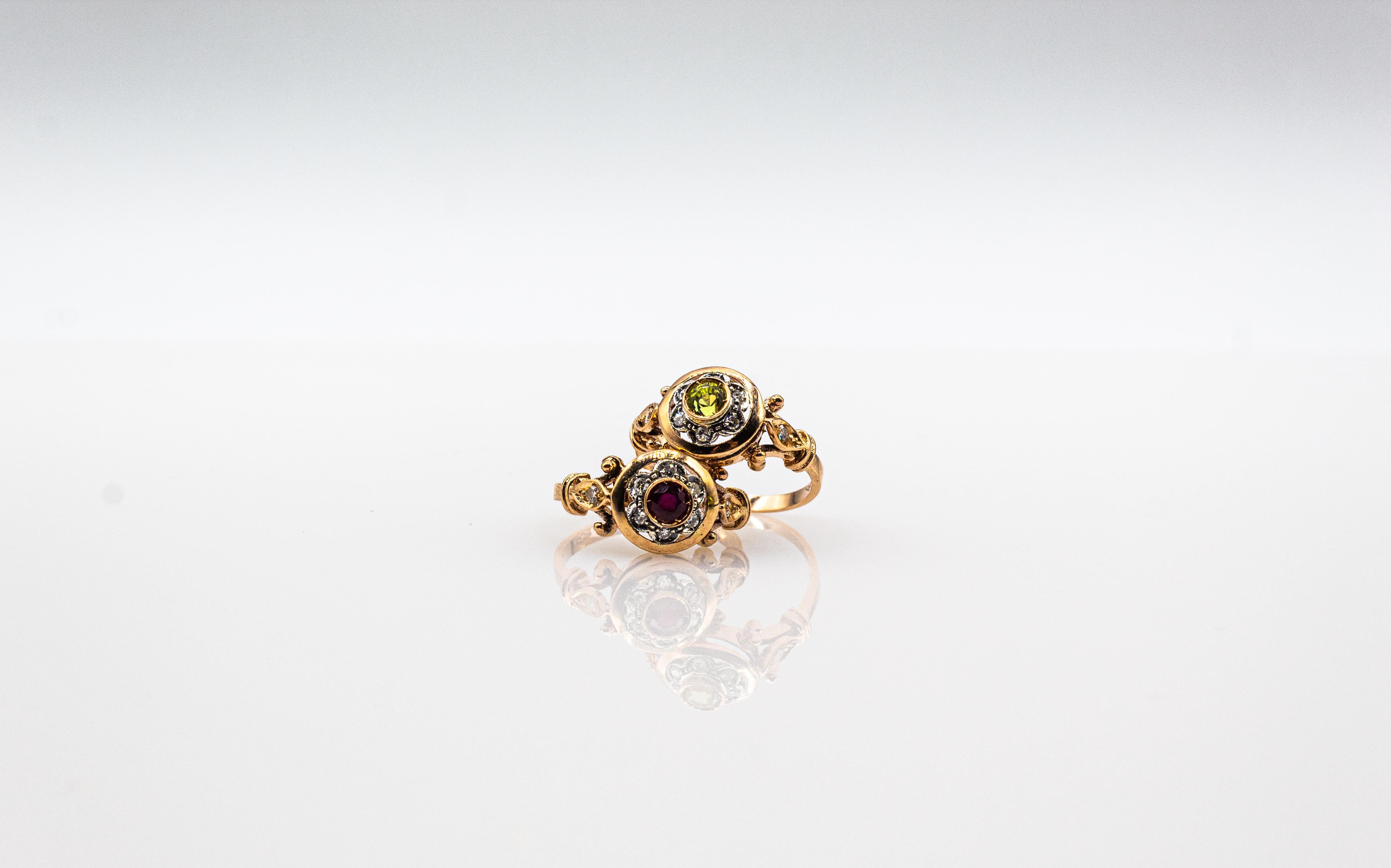 Art Deco Stil 0,40 Karat Weiß Modern Rundschliff Diamant Rubin Gelbgold Ring im Angebot 10