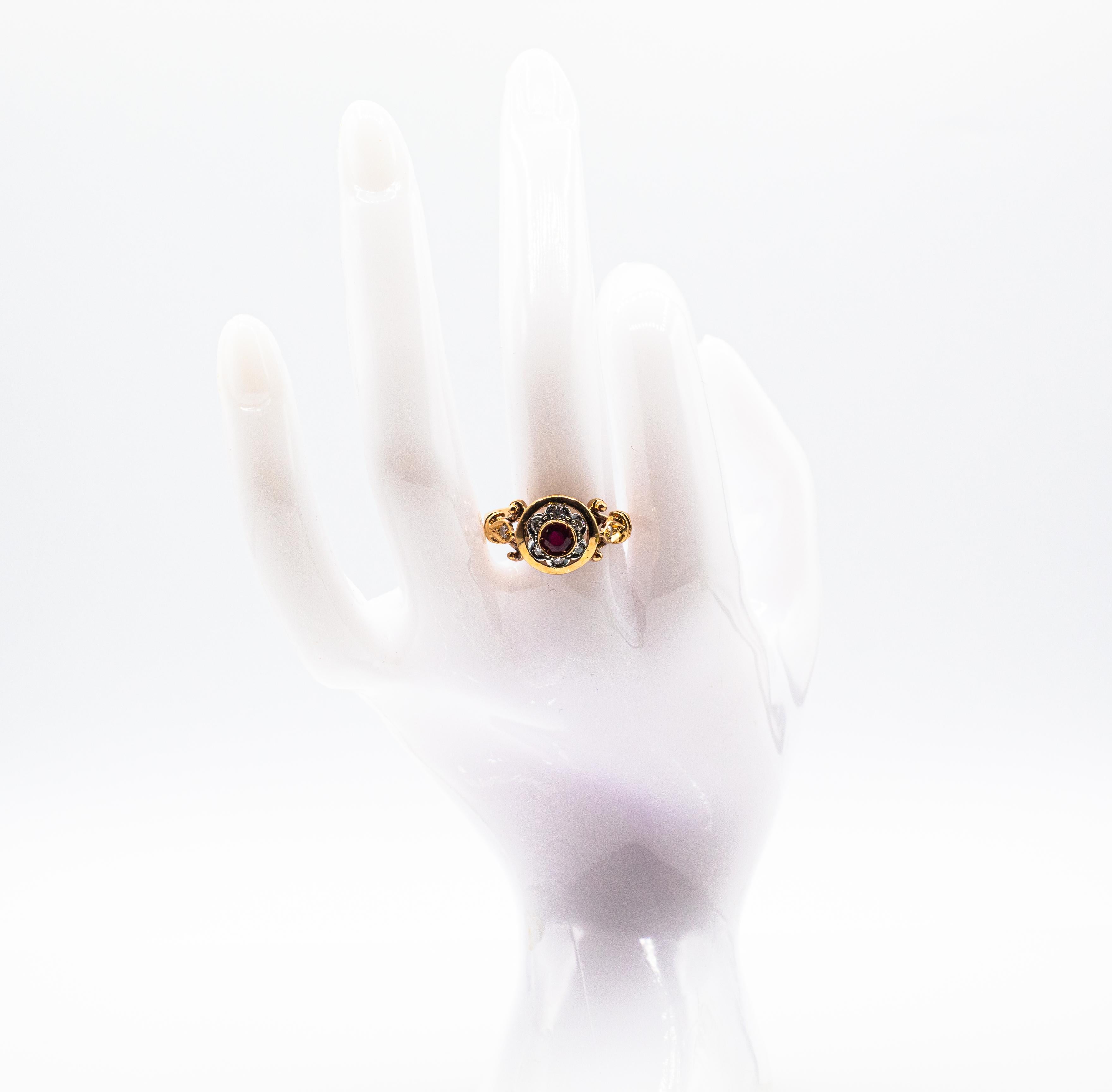Art Deco Stil 0,40 Karat Weiß Modern Rundschliff Diamant Rubin Gelbgold Ring im Angebot 11