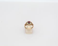 Art Deco Style 0.40 Carat White Modern Round Cut Diamond Ruby Yellow Gold Ring