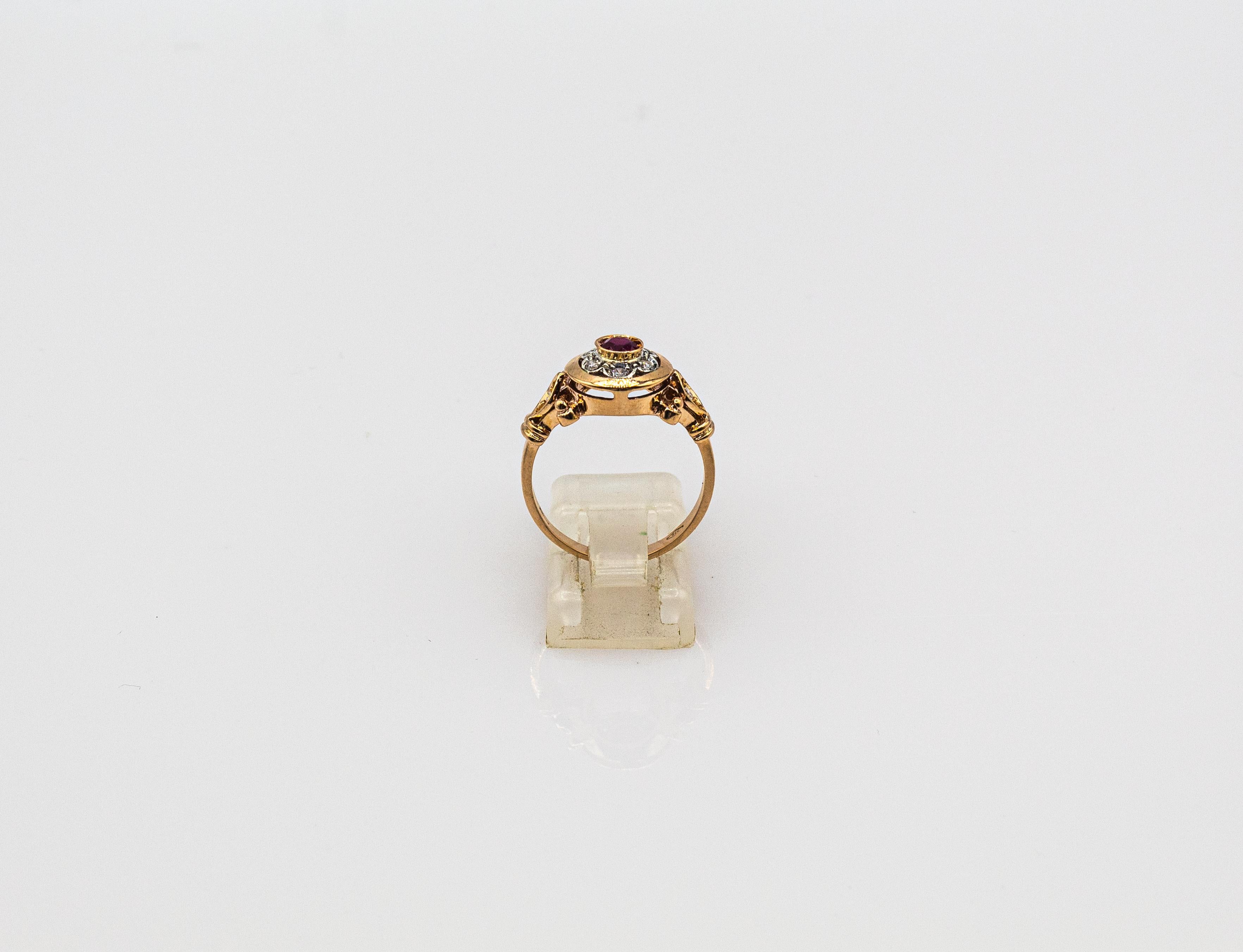 Art Deco Style 0.40 Carat White Modern Round Cut Diamond Ruby Yellow Gold Ring For Sale 1