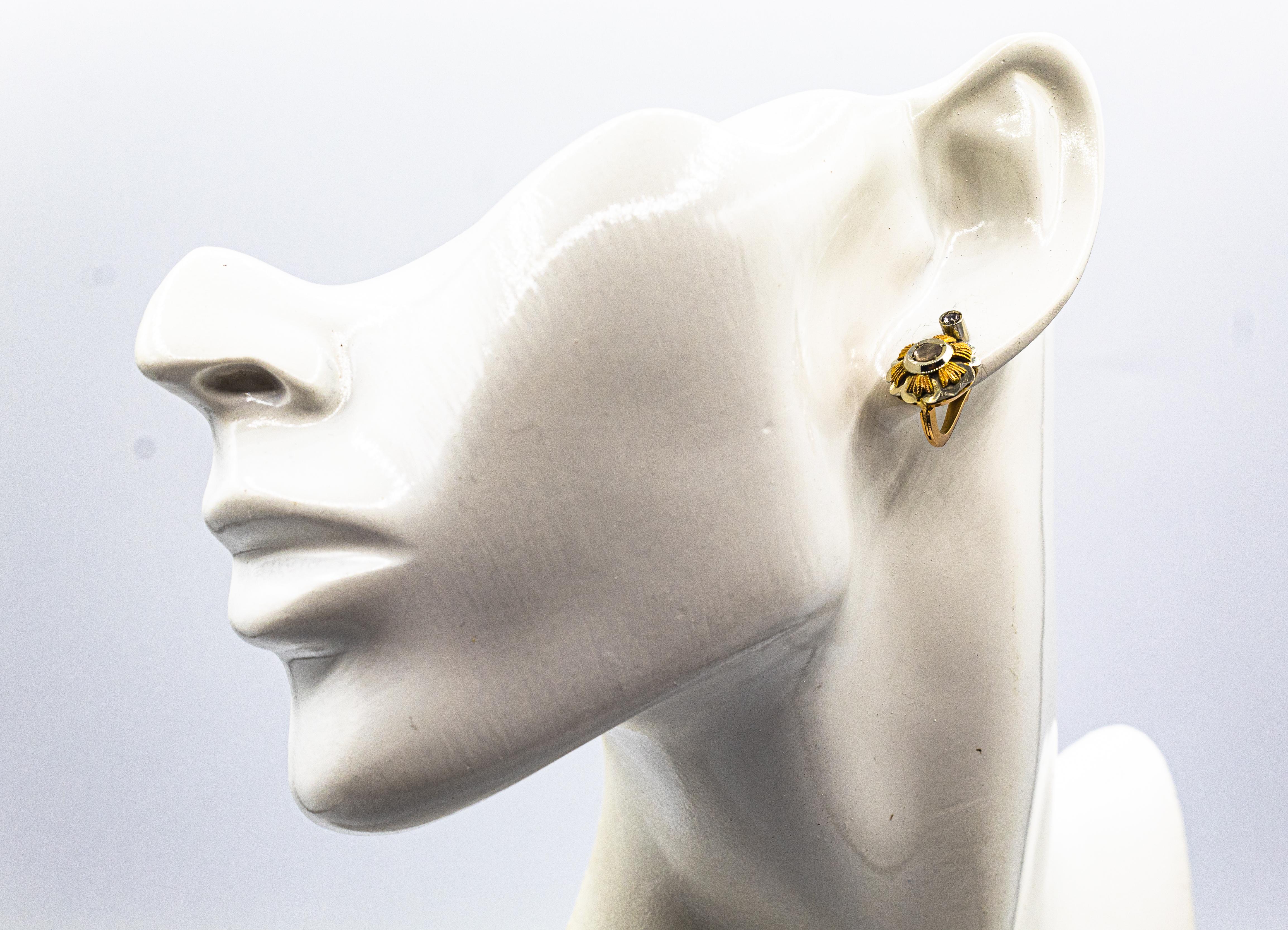 Art Deco Style 0.40 Carat White Rose Cut Diamond White Gold Lever Back Earrings For Sale 7
