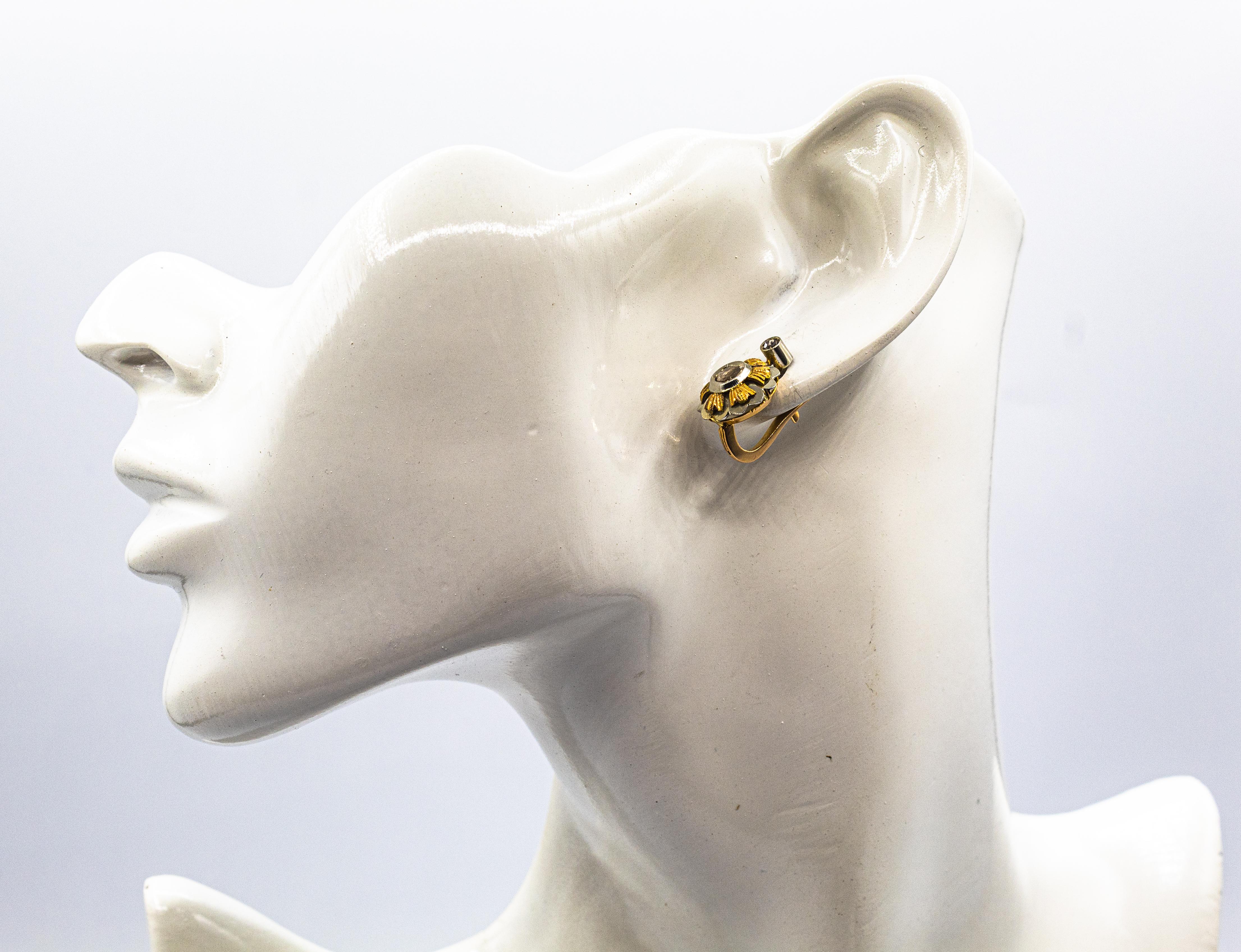 Art Deco Style 0.40 Carat White Rose Cut Diamond White Gold Lever Back Earrings For Sale 8