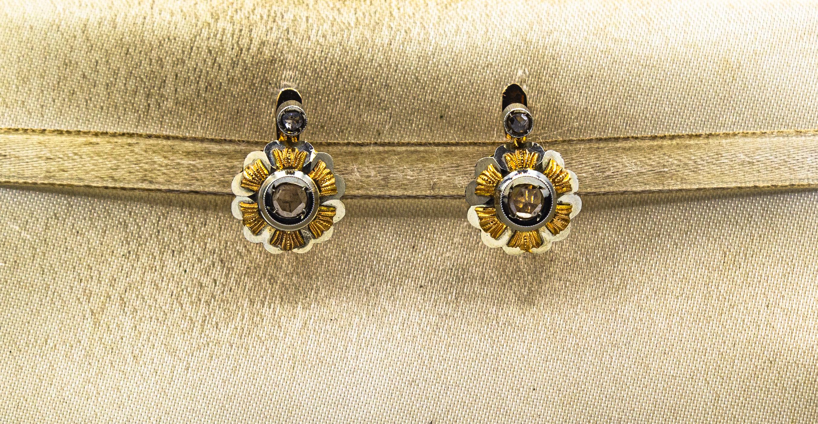 Art Deco Stil 0,40 Karat Weißer Diamant im Rosenschliff Weißgold-Ohrringe mit Hebelverschluss (Art déco)