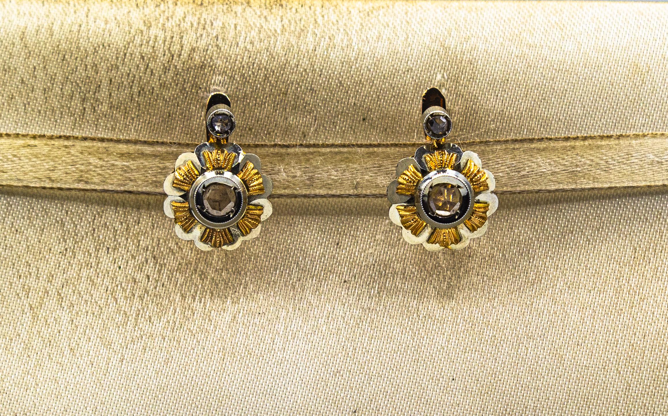 Women's or Men's Art Deco Style 0.40 Carat White Rose Cut Diamond White Gold Lever Back Earrings For Sale