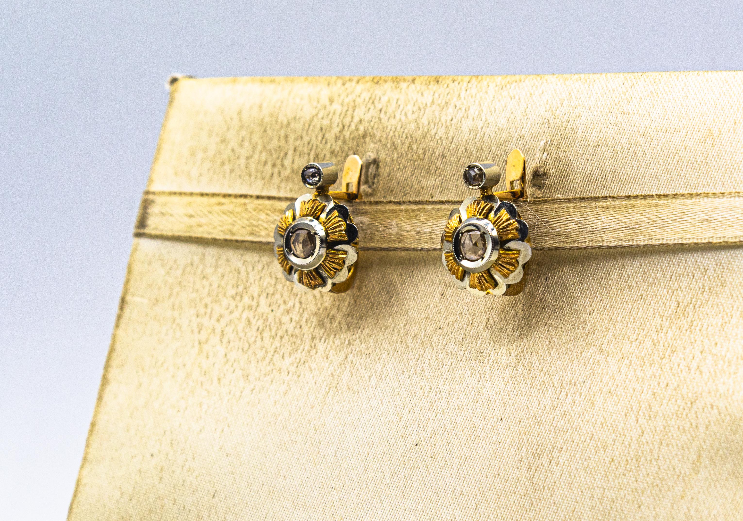 Art Deco Stil 0,40 Karat Weißer Diamant im Rosenschliff Weißgold-Ohrringe mit Hebelverschluss für Damen oder Herren