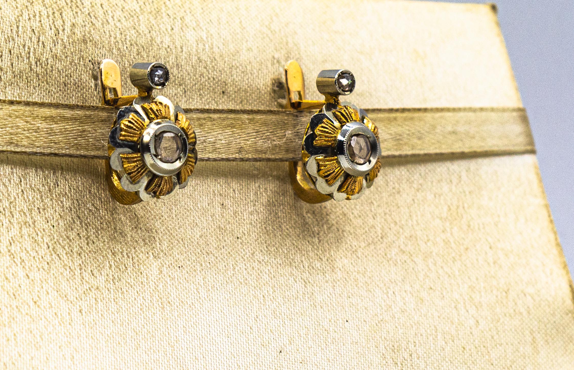 Art Deco Stil 0,40 Karat Weißer Diamant im Rosenschliff Weißgold-Ohrringe mit Hebelverschluss 1