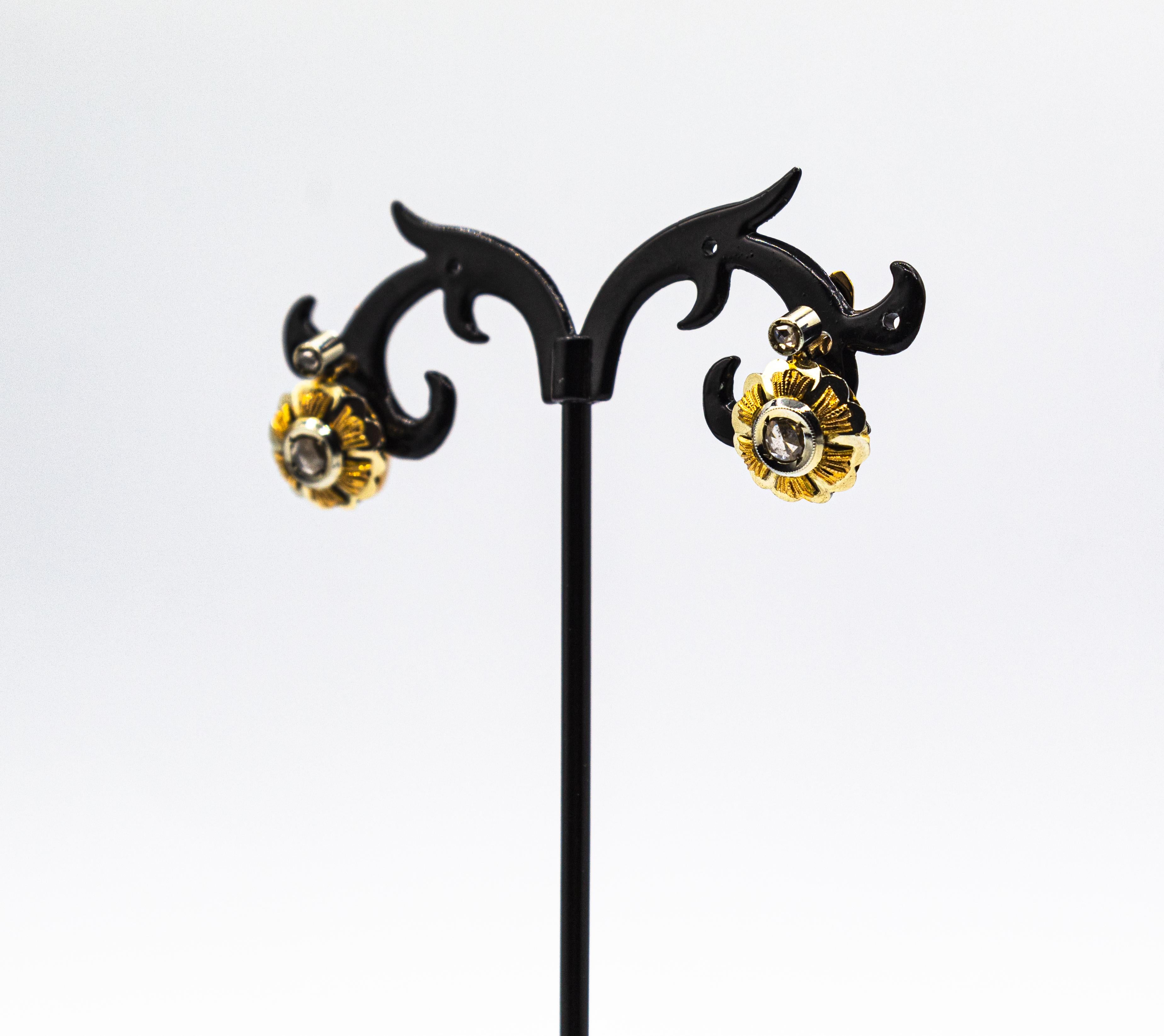 Art Deco Stil 0,40 Karat Weißer Diamant im Rosenschliff Weißgold-Ohrringe mit Hebelverschluss 3