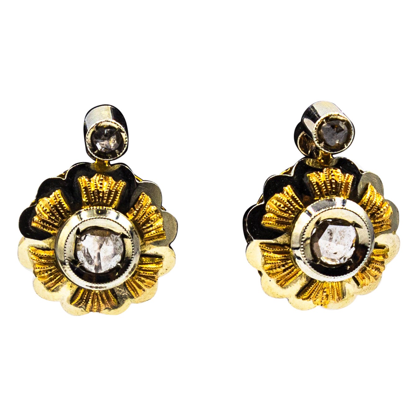 Pendientes de palanca de oro blanco con diamantes talla rosa de 0,40 quilates estilo art déco