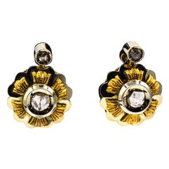Pendientes de palanca de oro blanco con diamantes talla rosa de 0,40 quilates estilo art déco
