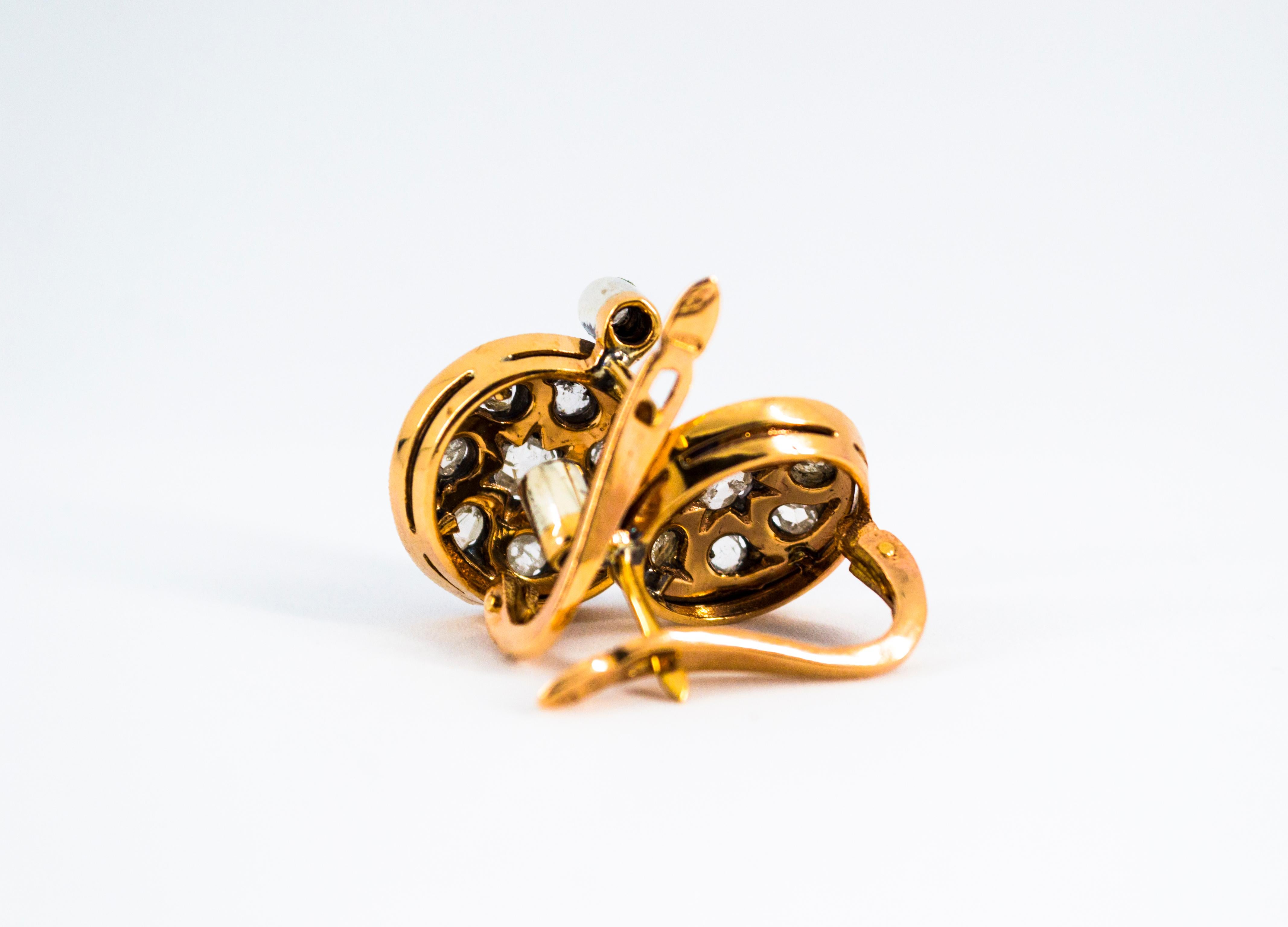Art Deco Stil 0,40 Karat Weißer Diamant im Rosenschliff Gelbgold Klappbrisur-Ohrringe im Angebot 6