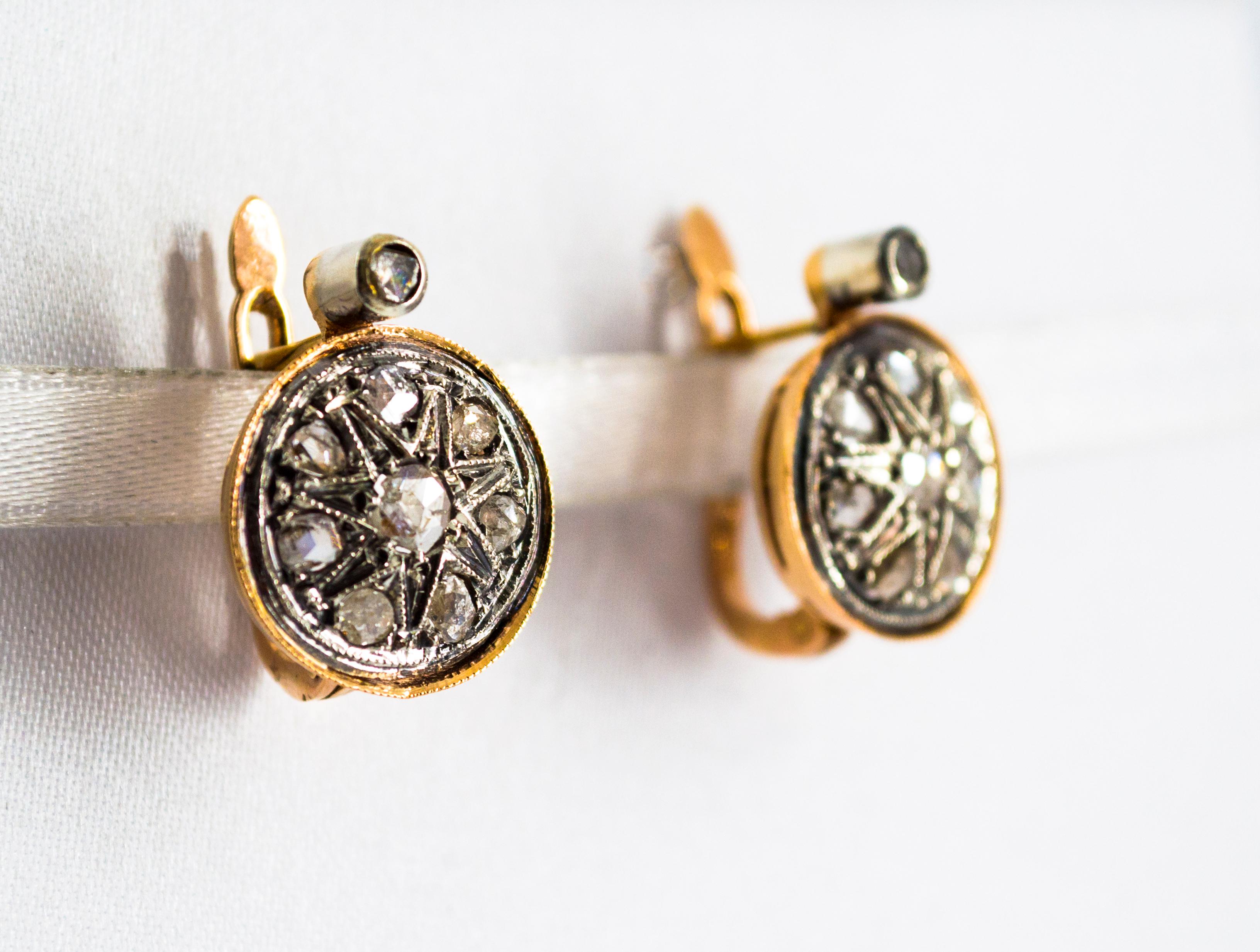 Art Deco Stil 0,40 Karat Weißer Diamant im Rosenschliff Gelbgold Klappbrisur-Ohrringe im Angebot 3
