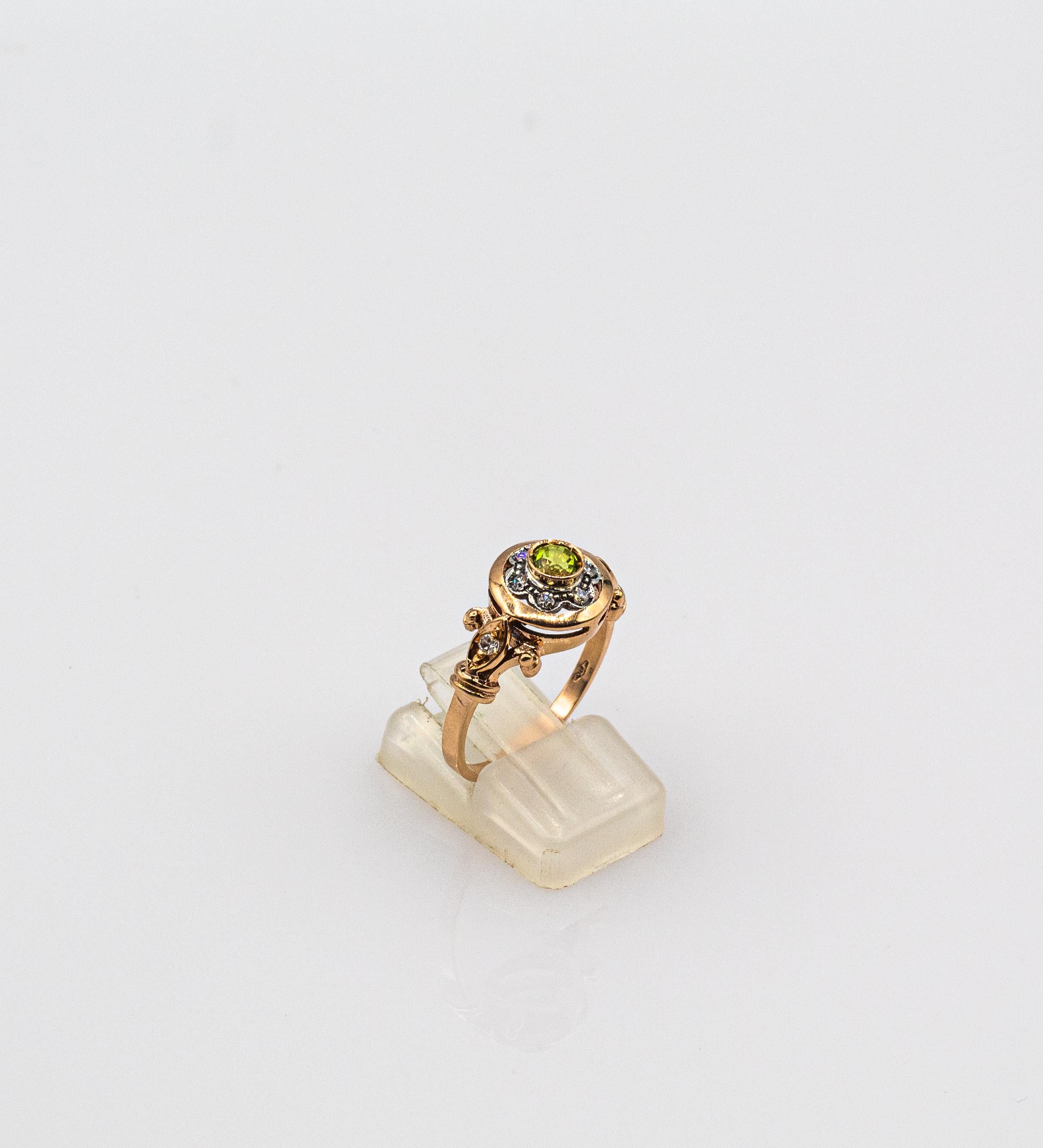 Bague en or jaune style art déco 0,40 carat diamant blanc taille ronde péridot en vente 4