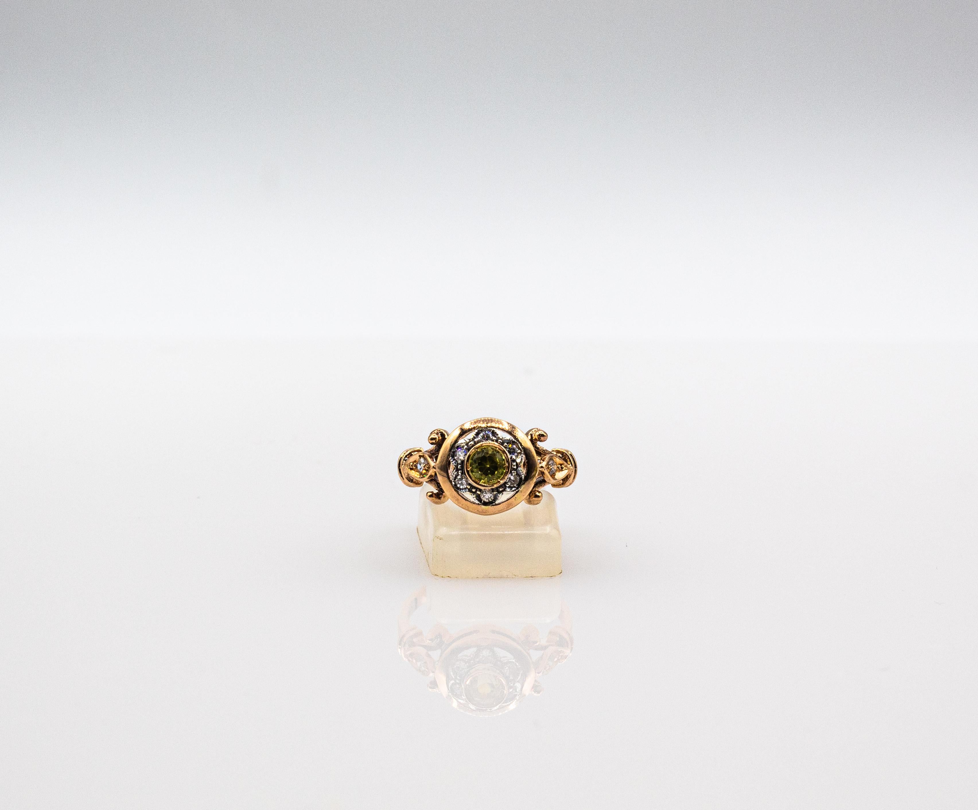 Bague en or jaune style art déco 0,40 carat diamant blanc taille ronde péridot en vente 5