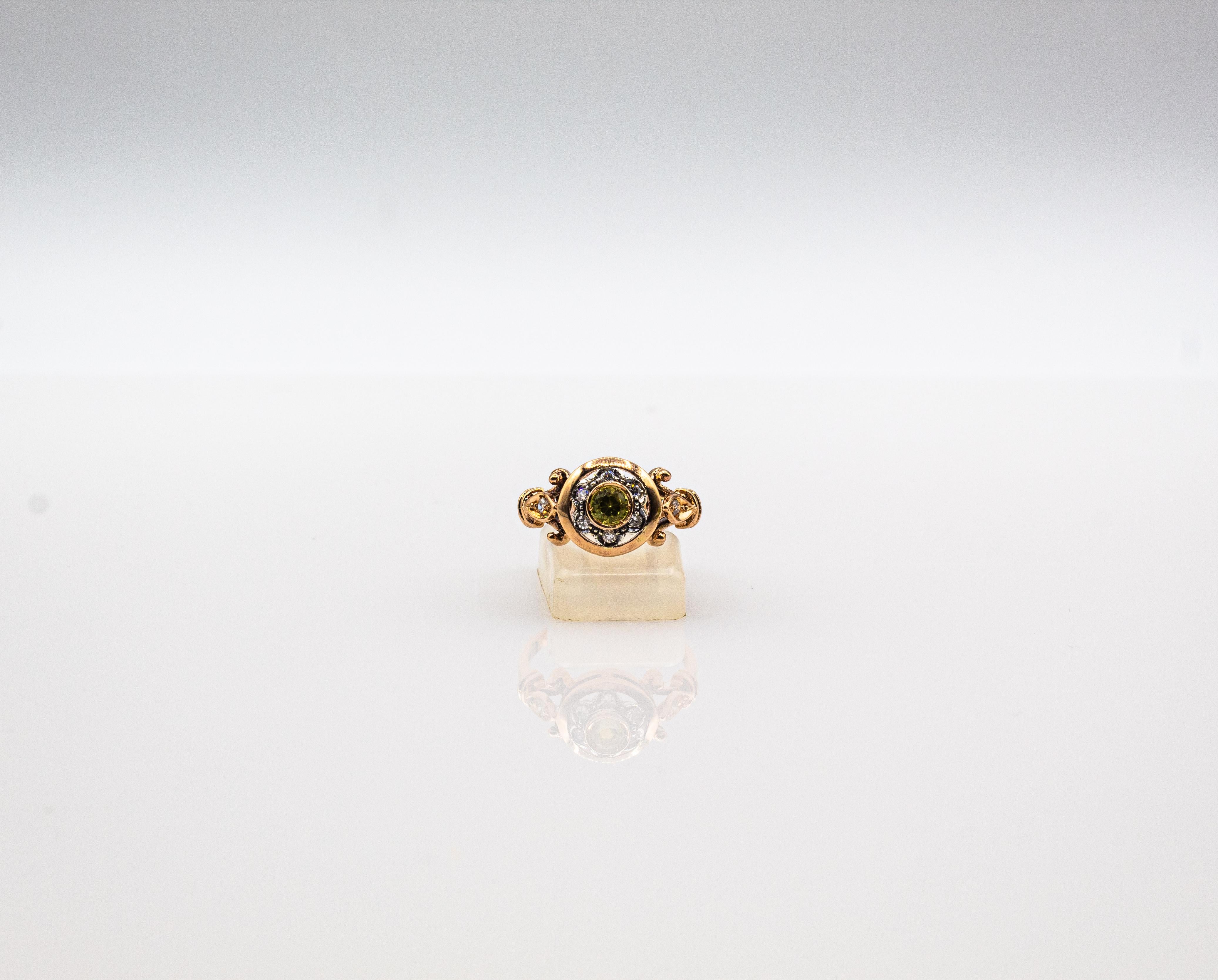 Art Deco Style 0.40 Carat White Round Cut Diamond Peridot Yellow Gold Ring For Sale 5