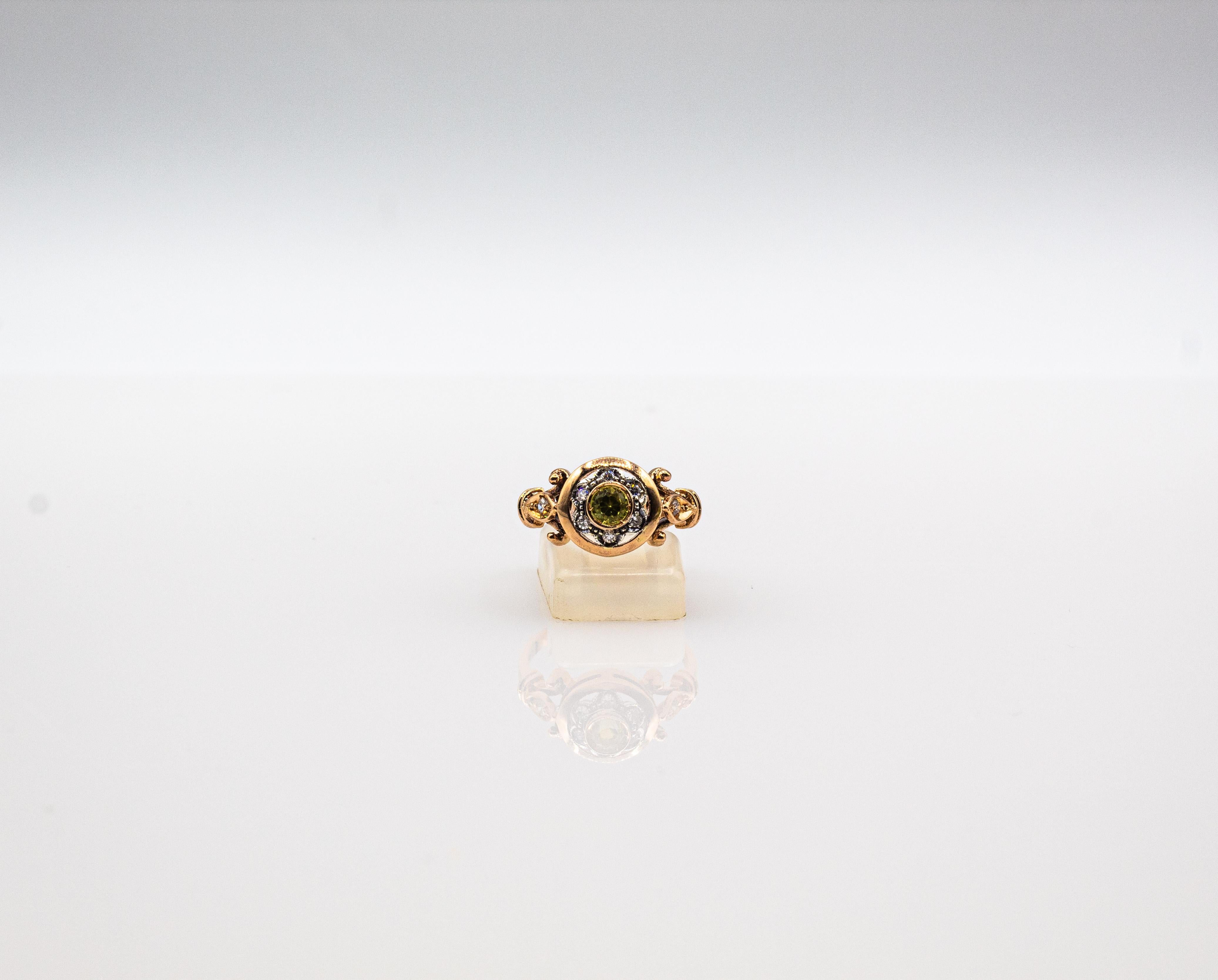 Bague en or jaune style art déco 0,40 carat diamant blanc taille ronde péridot en vente 6