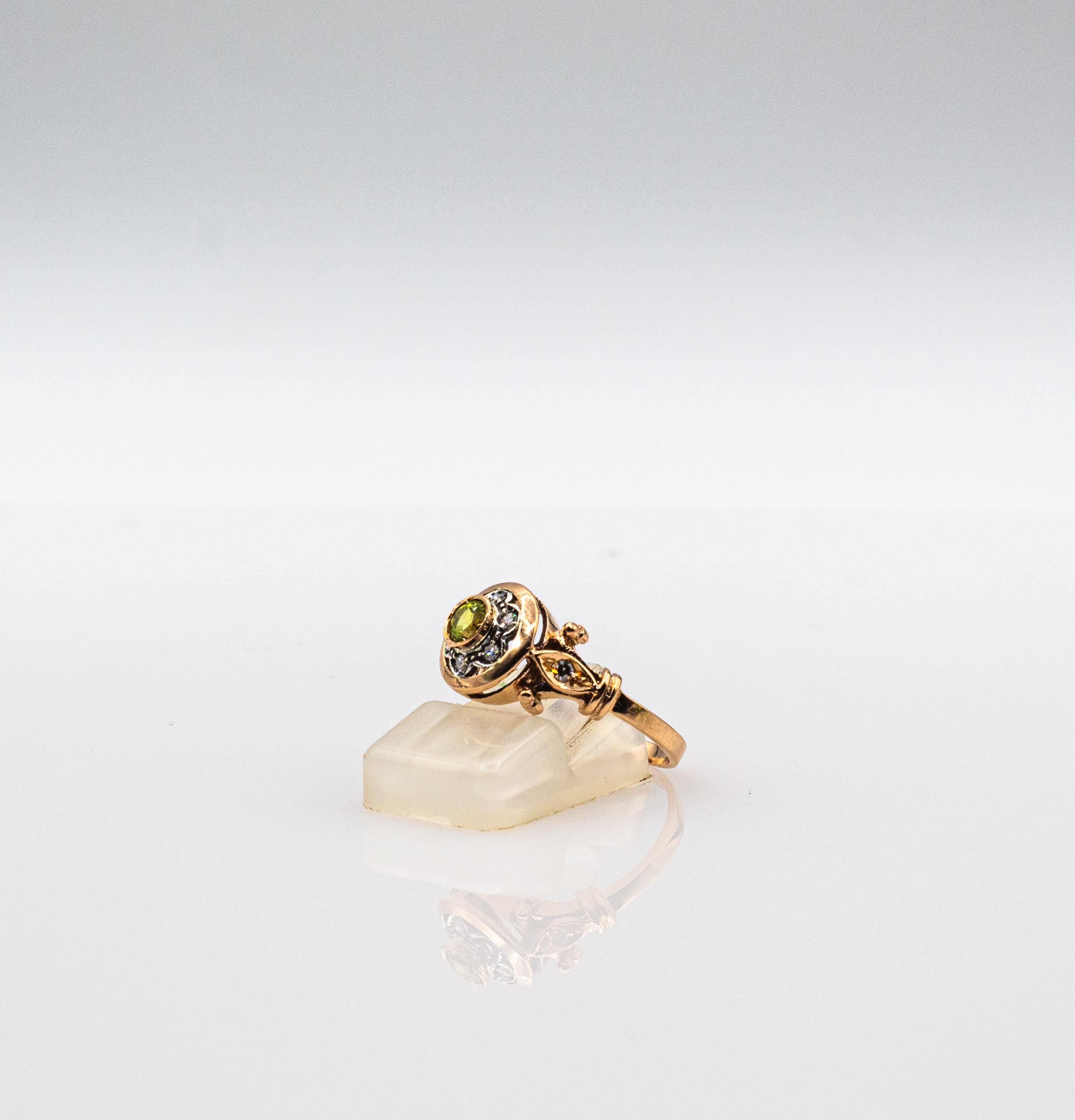 Bague en or jaune style art déco 0,40 carat diamant blanc taille ronde péridot en vente 7