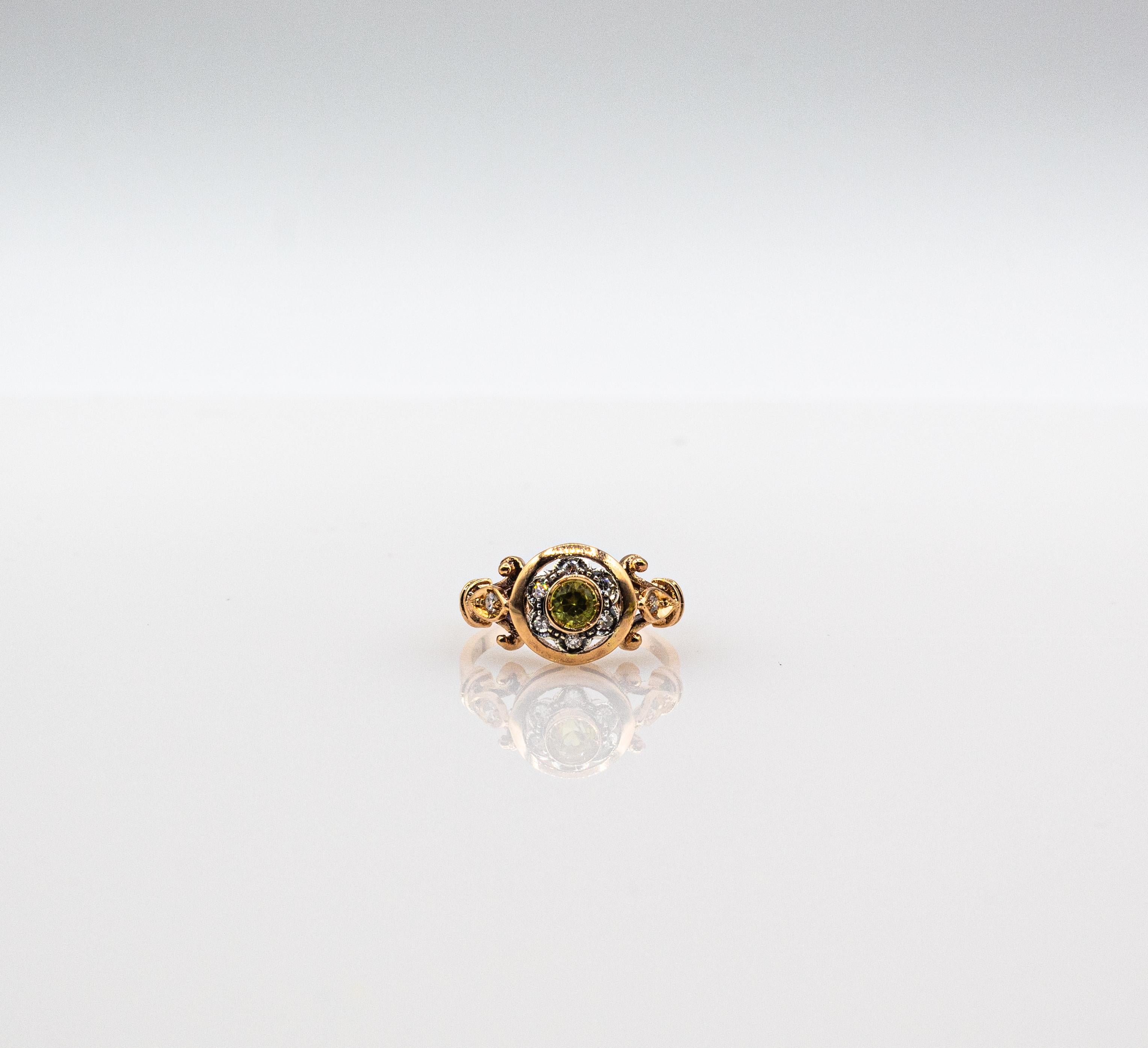 Bague en or jaune style art déco 0,40 carat diamant blanc taille ronde péridot en vente 8