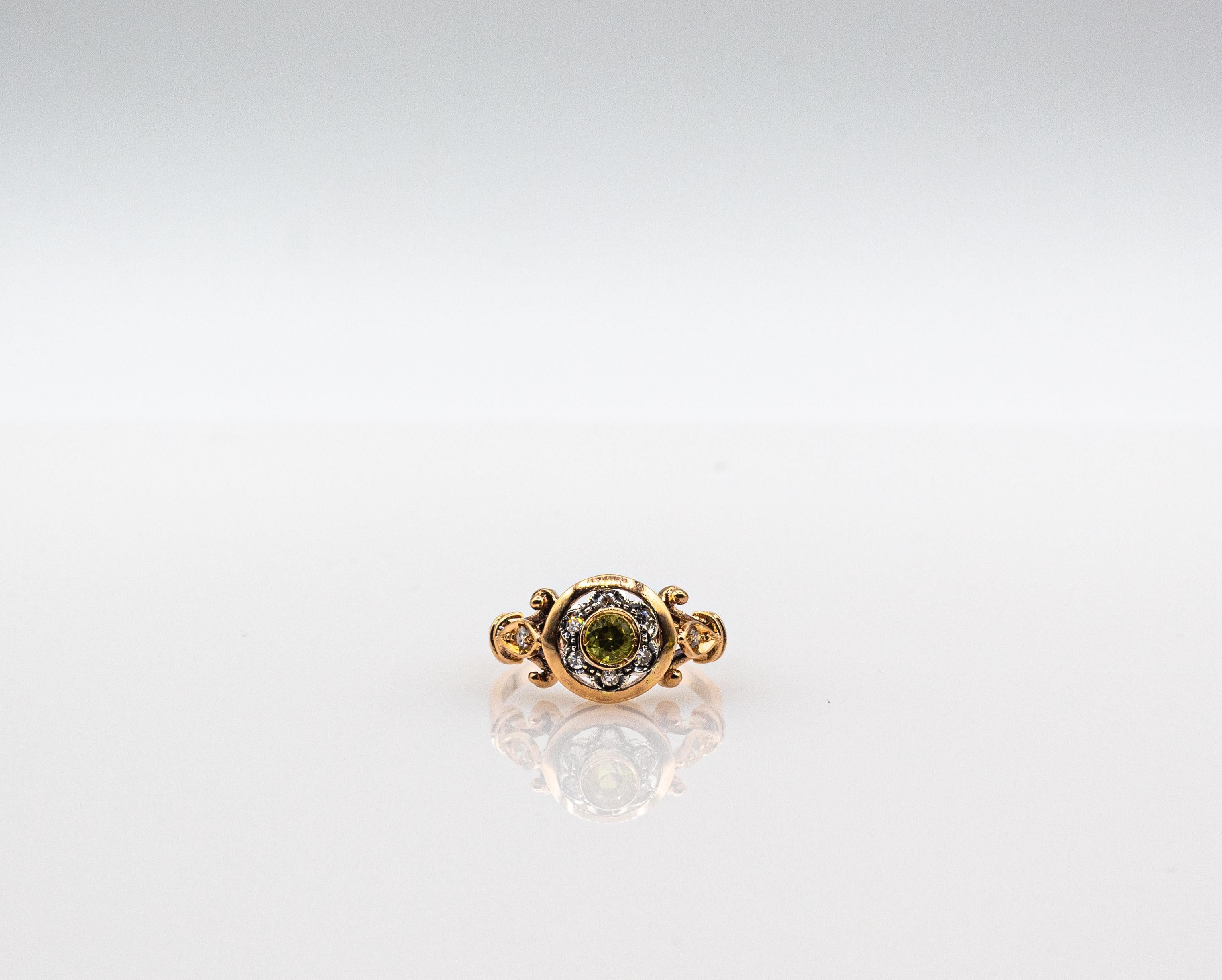 Art Deco Style 0.40 Carat White Round Cut Diamond Peridot Yellow Gold Ring For Sale 8