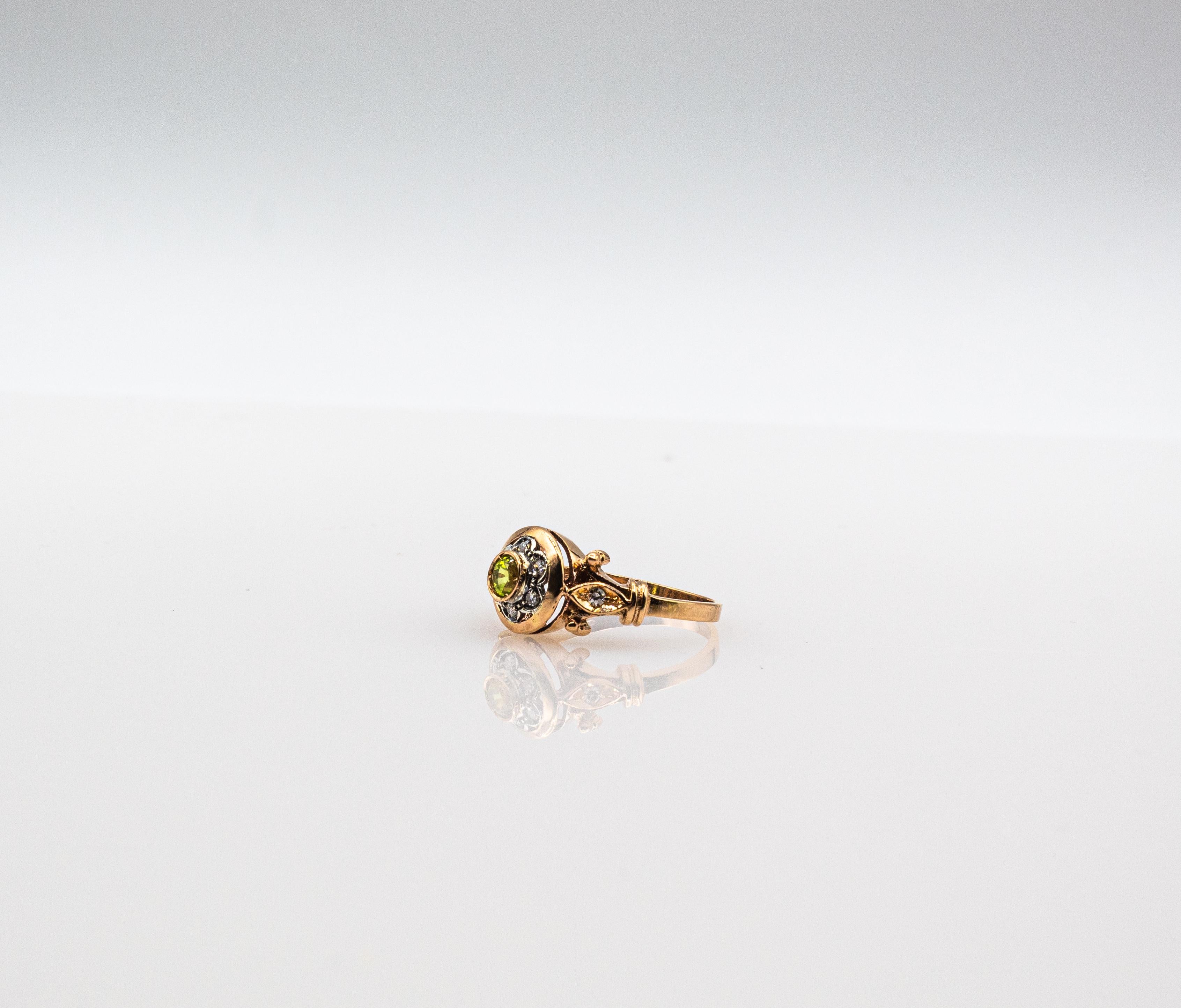 Art Deco Style 0.40 Carat White Round Cut Diamond Peridot Yellow Gold Ring For Sale 9