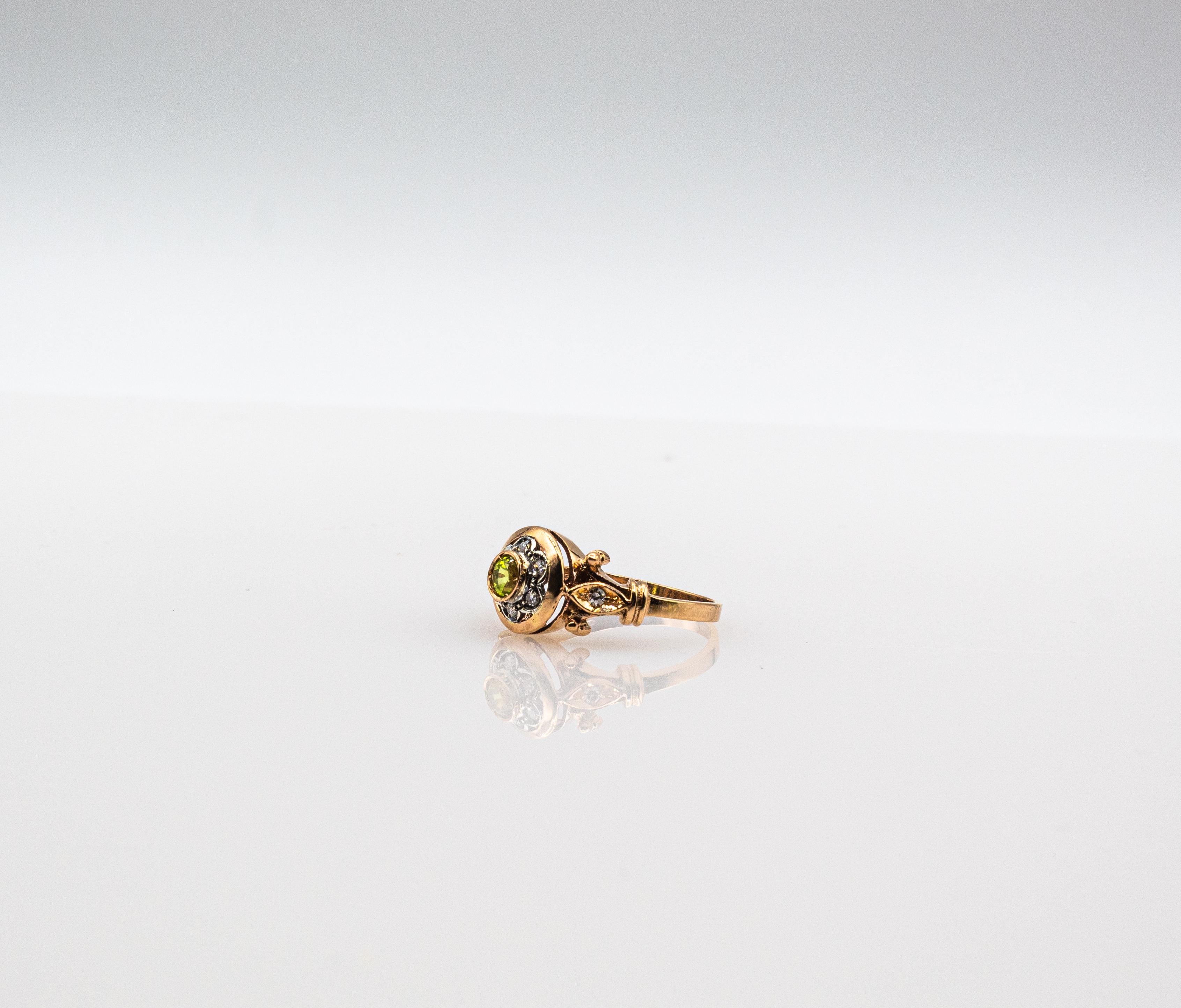 Bague en or jaune style art déco 0,40 carat diamant blanc taille ronde péridot en vente 10