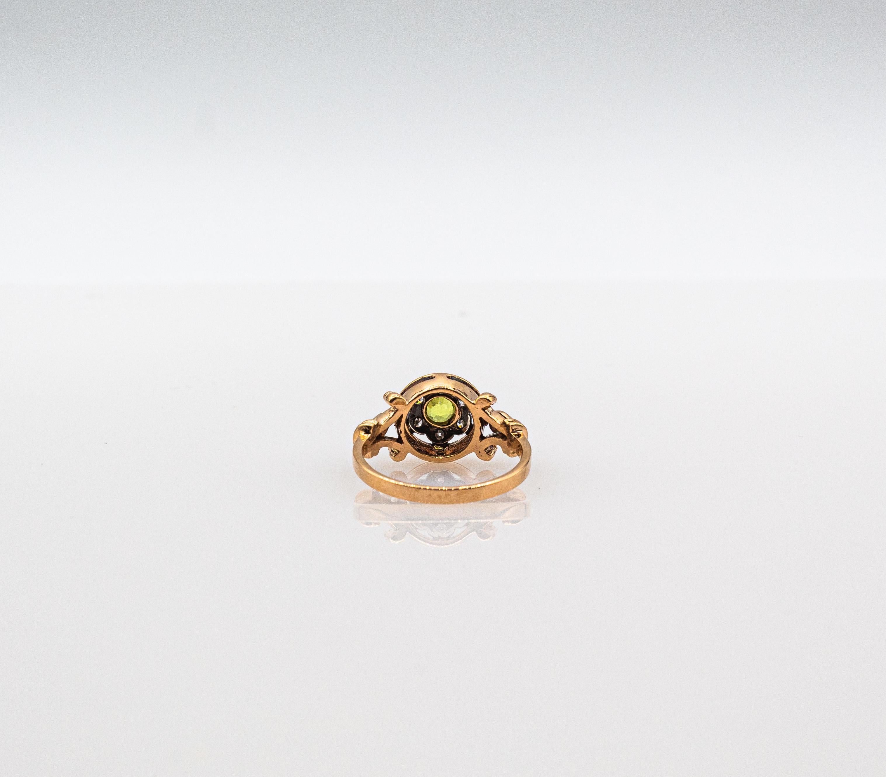 Bague en or jaune style art déco 0,40 carat diamant blanc taille ronde péridot en vente 11