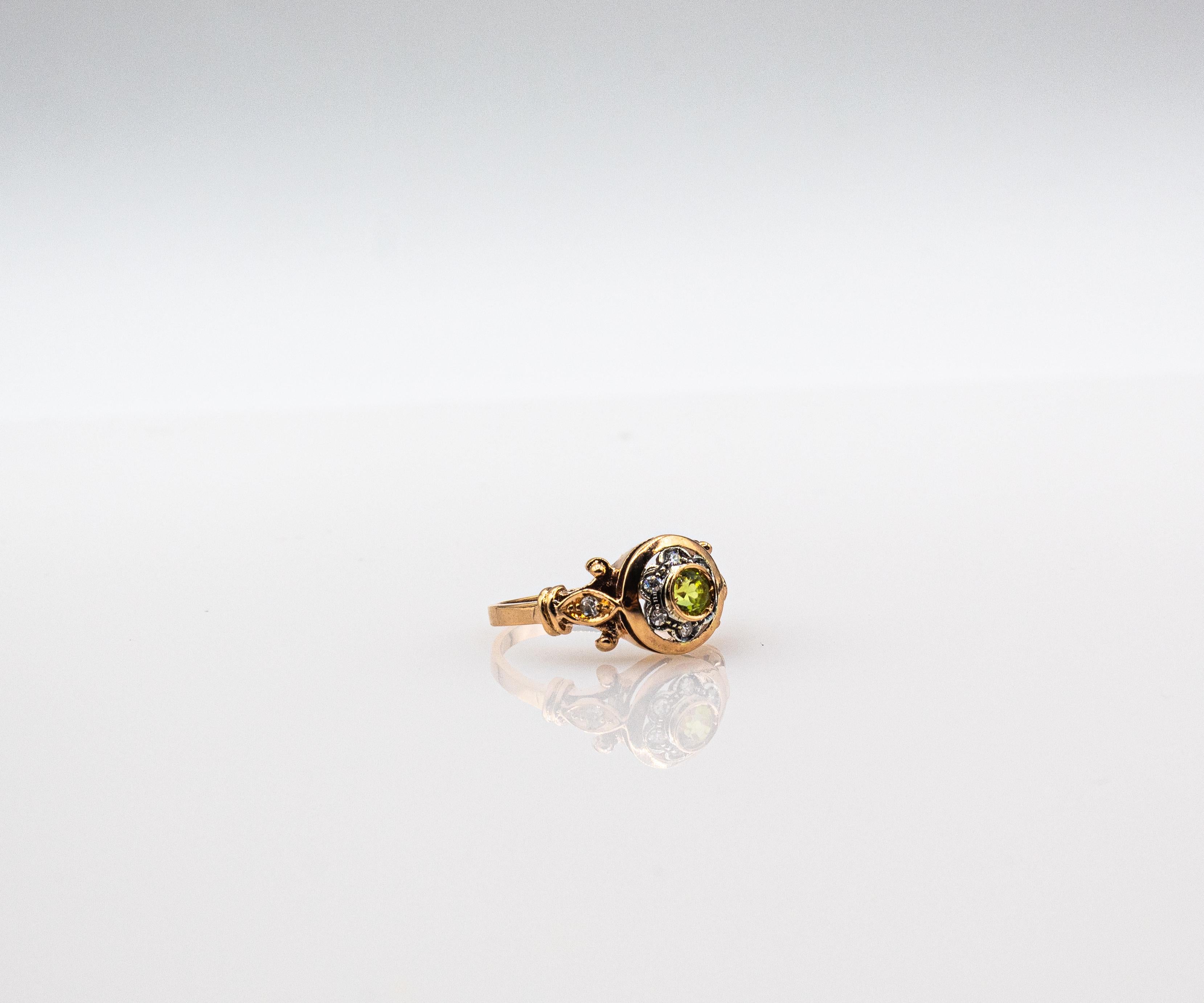 Bague en or jaune style art déco 0,40 carat diamant blanc taille ronde péridot en vente 12