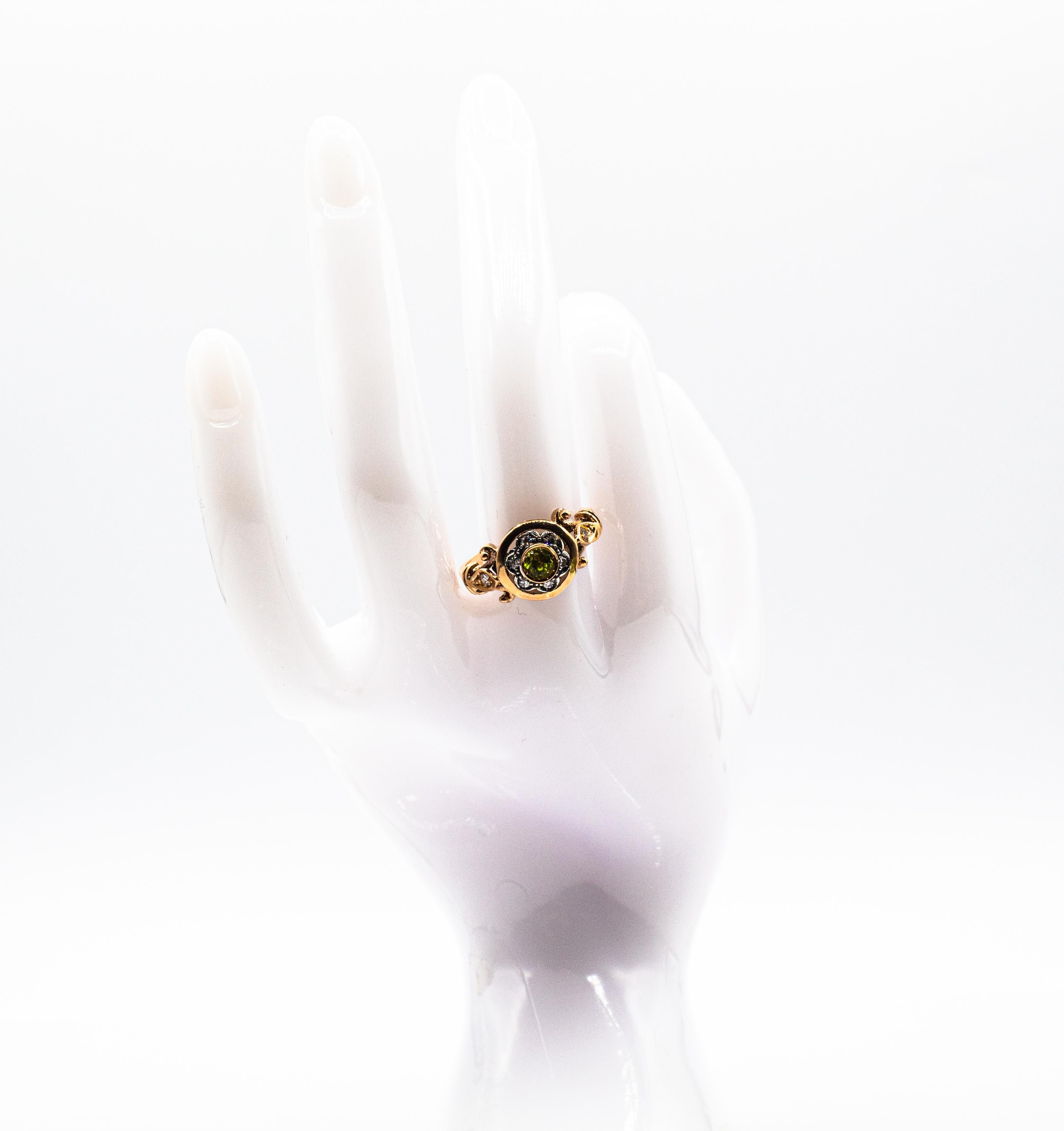 Bague en or jaune style art déco 0,40 carat diamant blanc taille ronde péridot en vente 13