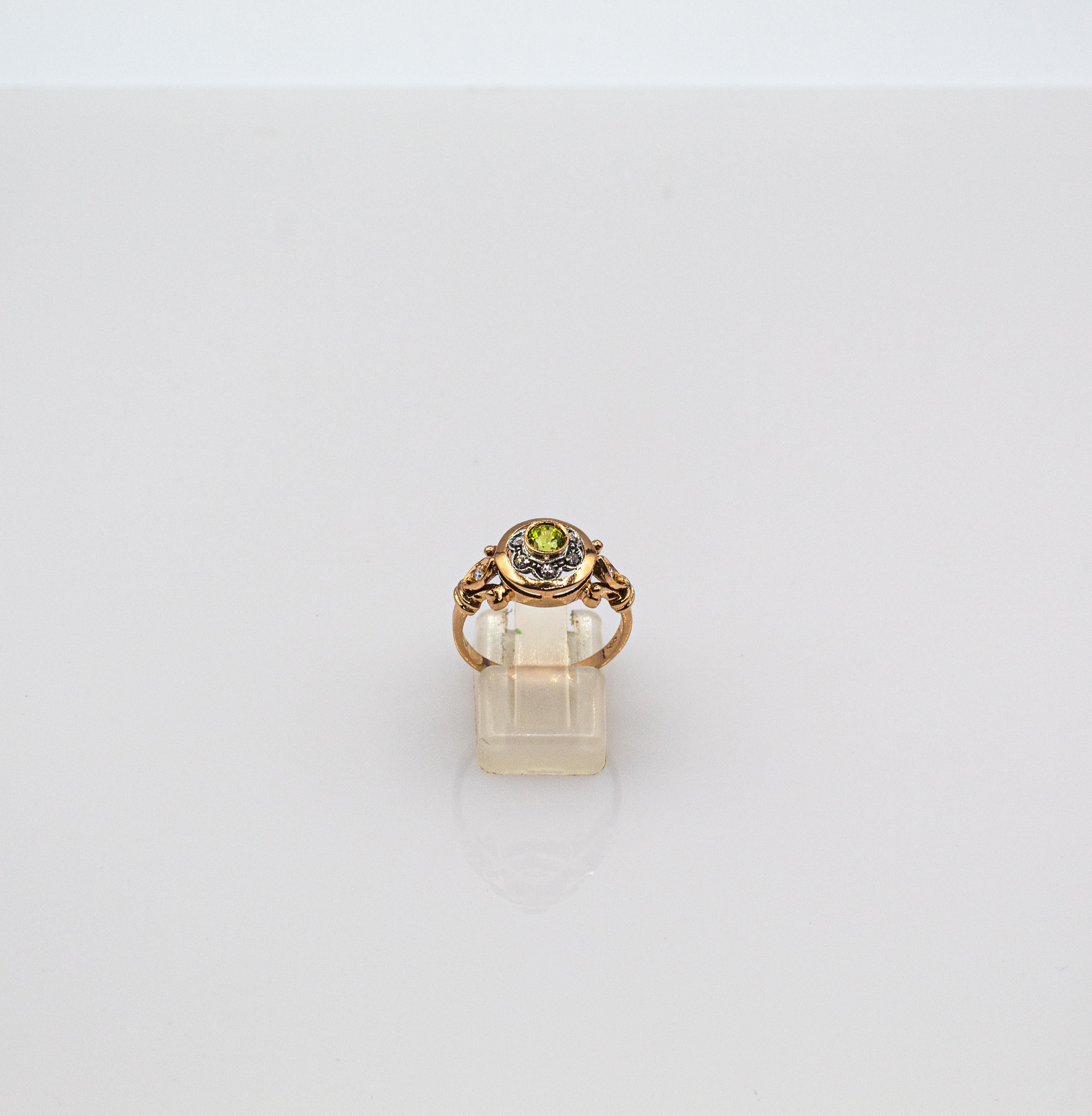 Taille ronde Bague en or jaune style art déco 0,40 carat diamant blanc taille ronde péridot en vente