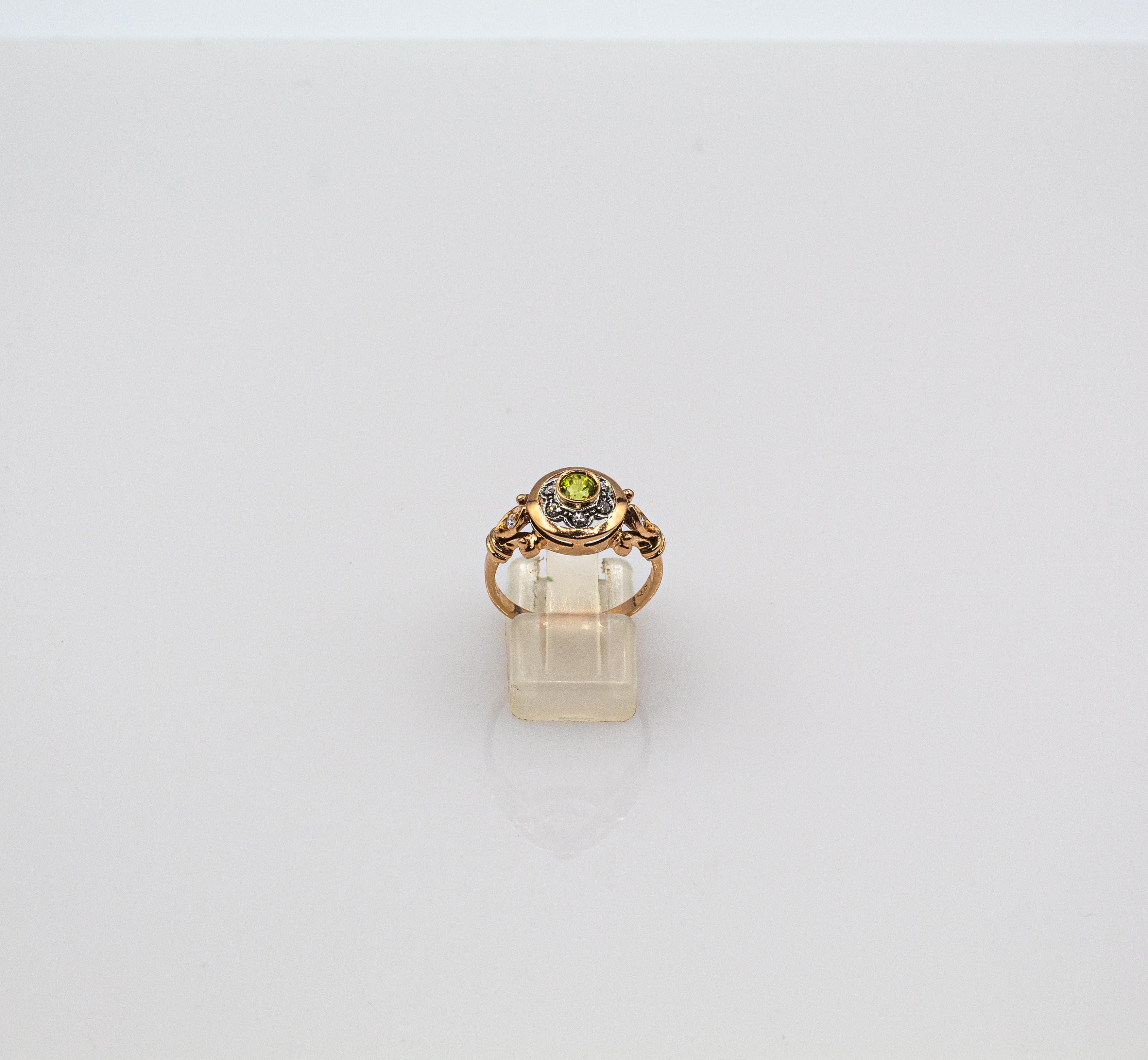 Bague en or jaune style art déco 0,40 carat diamant blanc taille ronde péridot Neuf - En vente à Naples, IT