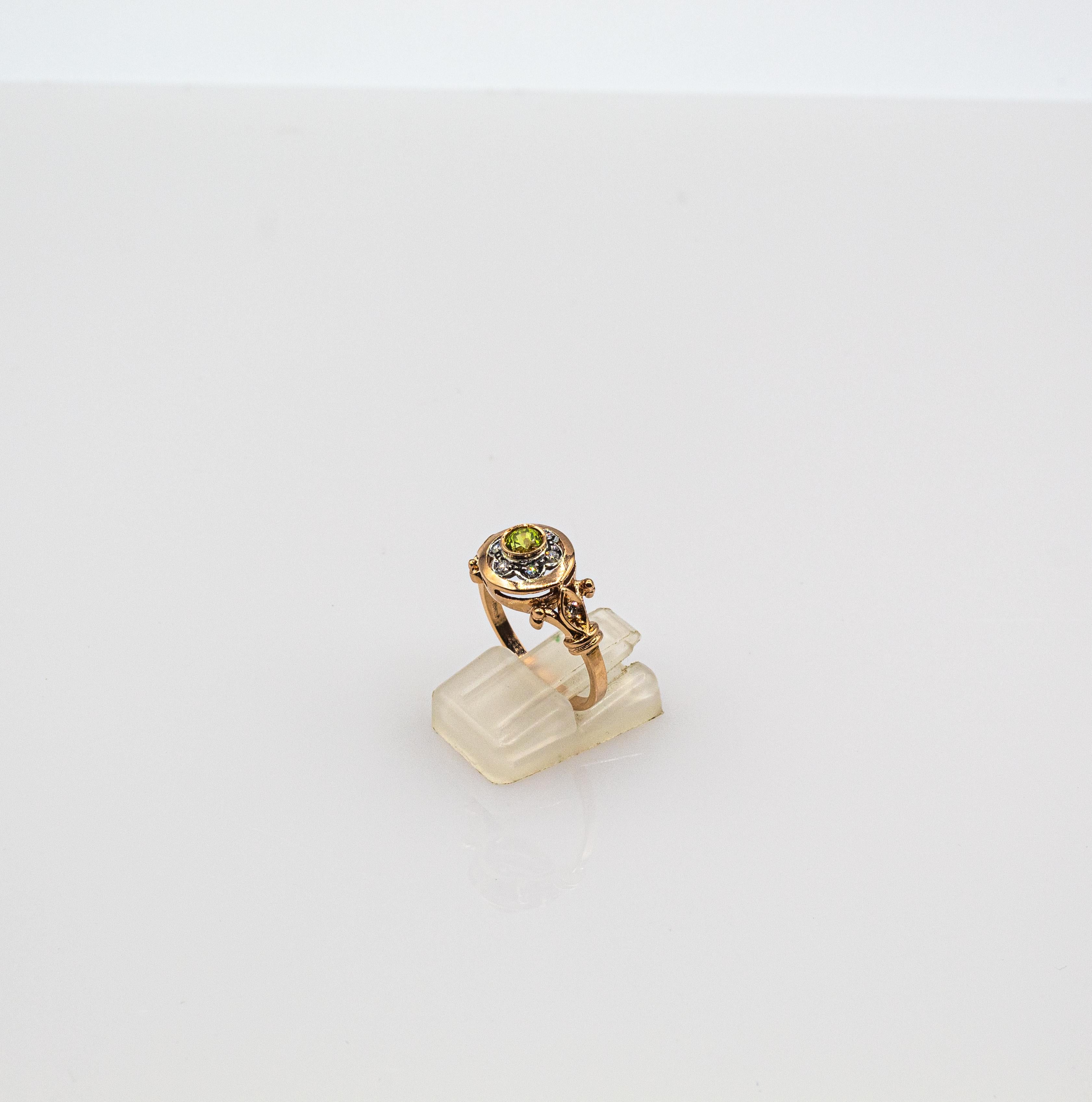 Art Deco Style 0.40 Carat White Round Cut Diamond Peridot Yellow Gold Ring In New Condition For Sale In Naples, IT