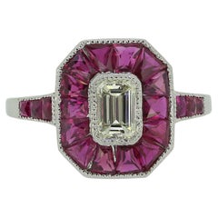 Art Deco Style 0.45 Carat Emerald Cut Diamond and Ruby Ring