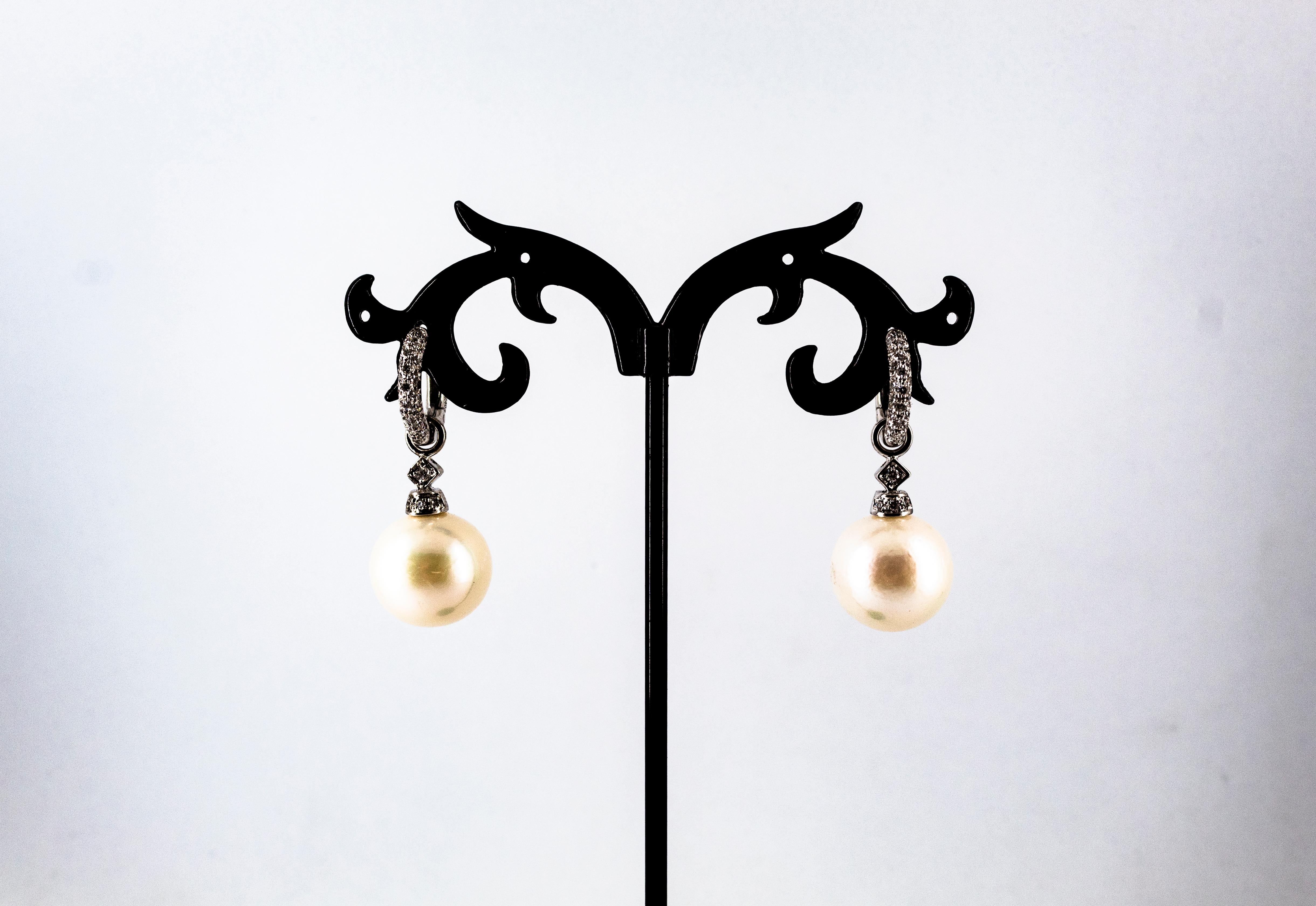 Art Deco Style 0.45 Carat White Brilliant Cut Diamond Pearl White Gold Earrings 2