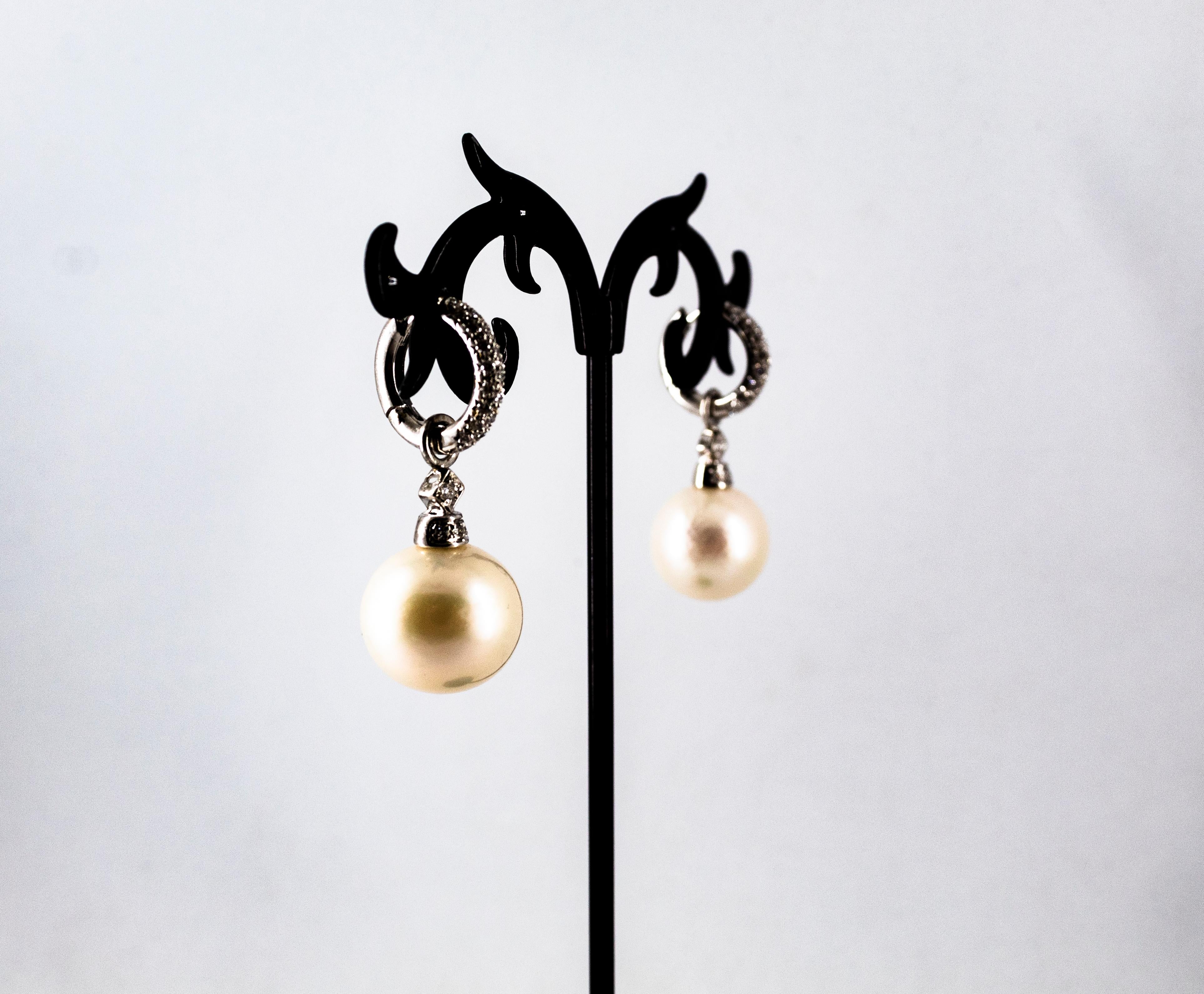 Art Deco Style 0.45 Carat White Brilliant Cut Diamond Pearl White Gold Earrings For Sale 3