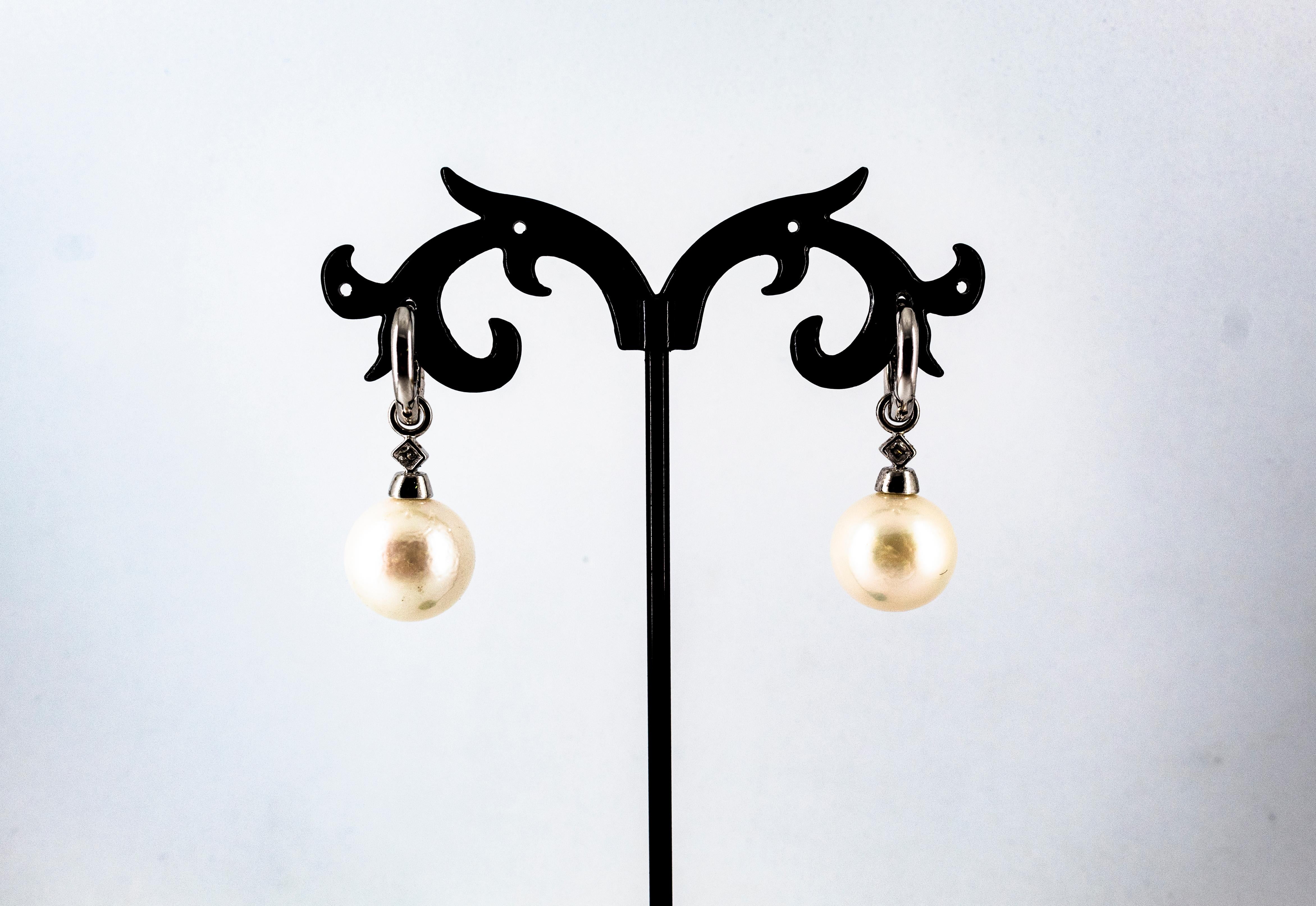 Art Deco Style 0.45 Carat White Brilliant Cut Diamond Pearl White Gold Earrings 4