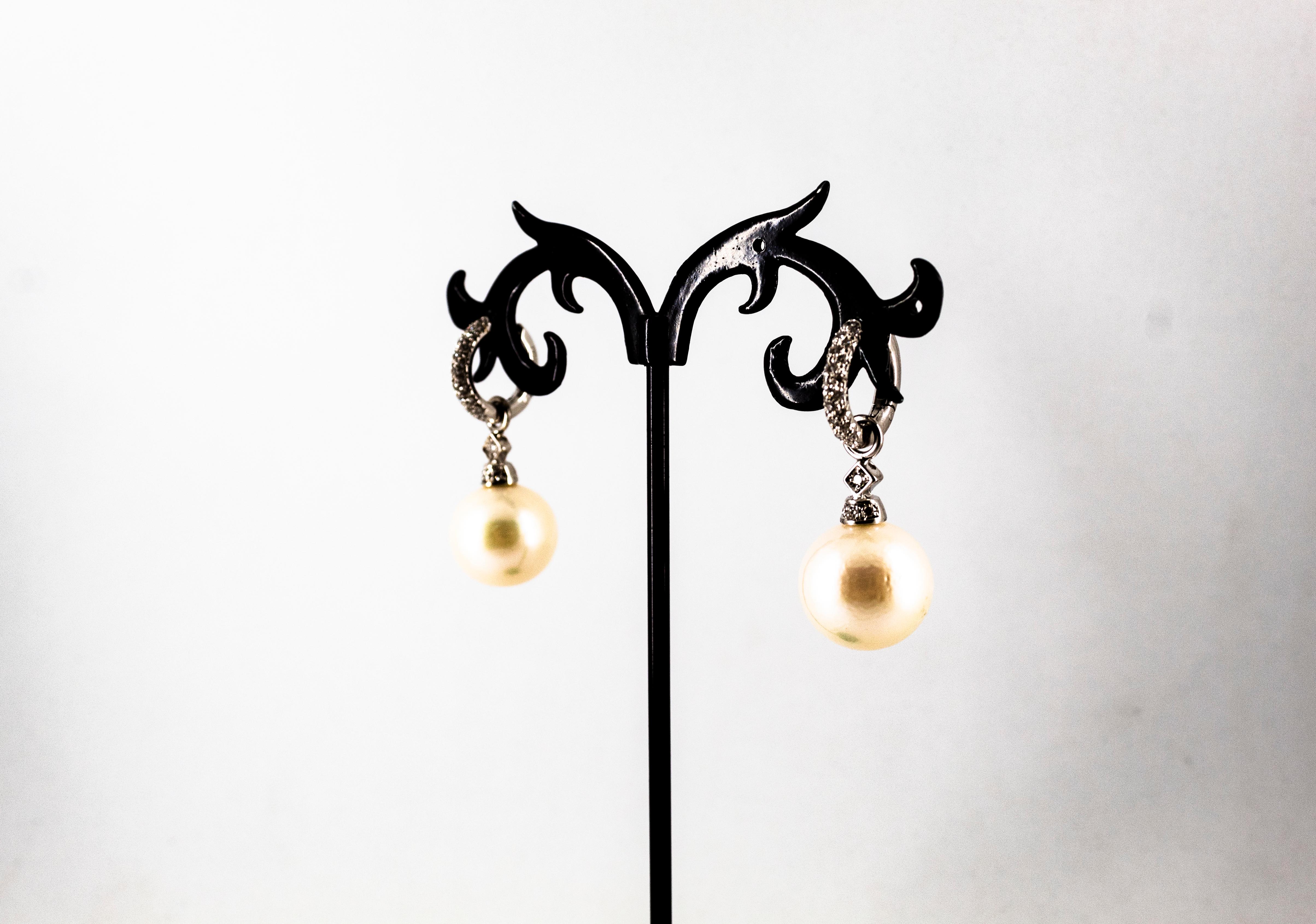 Art Deco Style 0.45 Carat White Brilliant Cut Diamond Pearl White Gold Earrings 5