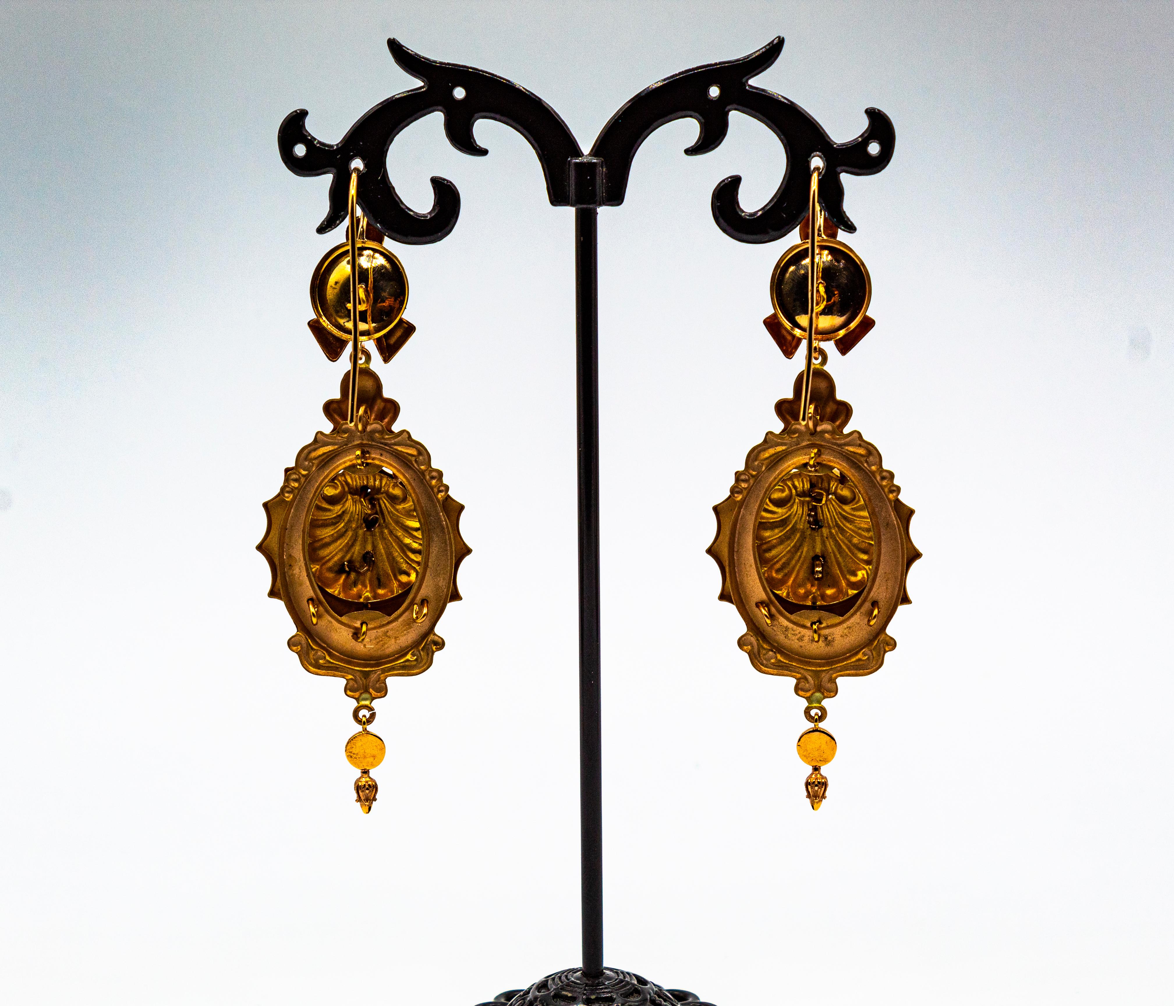 Boucles d'oreilles en goutte en or jaune de style Art déco avec émeraude, turquoise et émail de 0,50 carat en vente 9