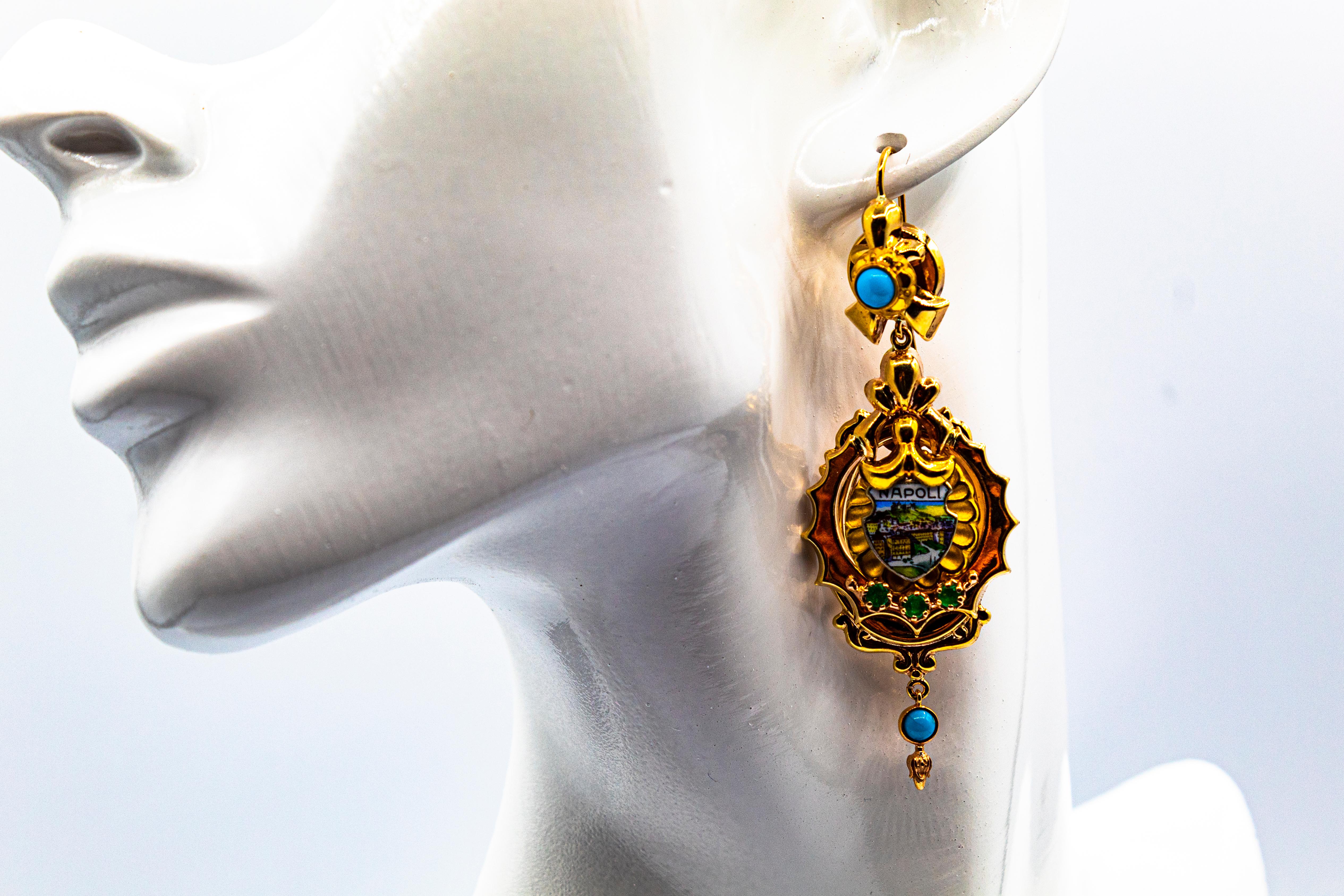 Art Deco Style 0.50 Carat Emerald Turquoise Enamel Yellow Gold Drop Earrings For Sale 11