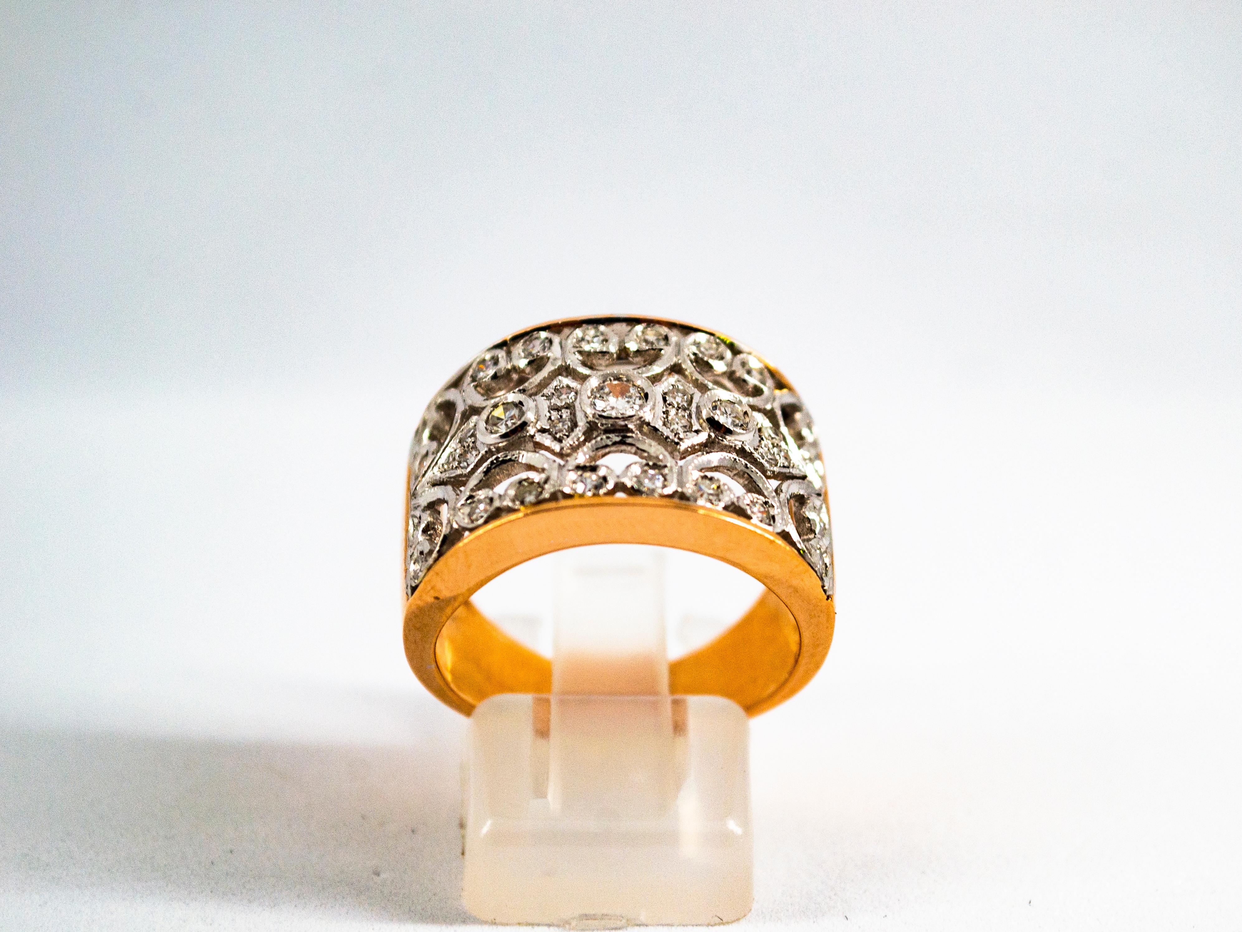 This Ring is made of 14K Rose Gold and White Gold.
This Ring has 0.50 Carat of White Brilliant Cut Diamonds.
Size ITA: 16 USA: 7.5

We're a workshop so every piece is handmade, customizable and resizable.