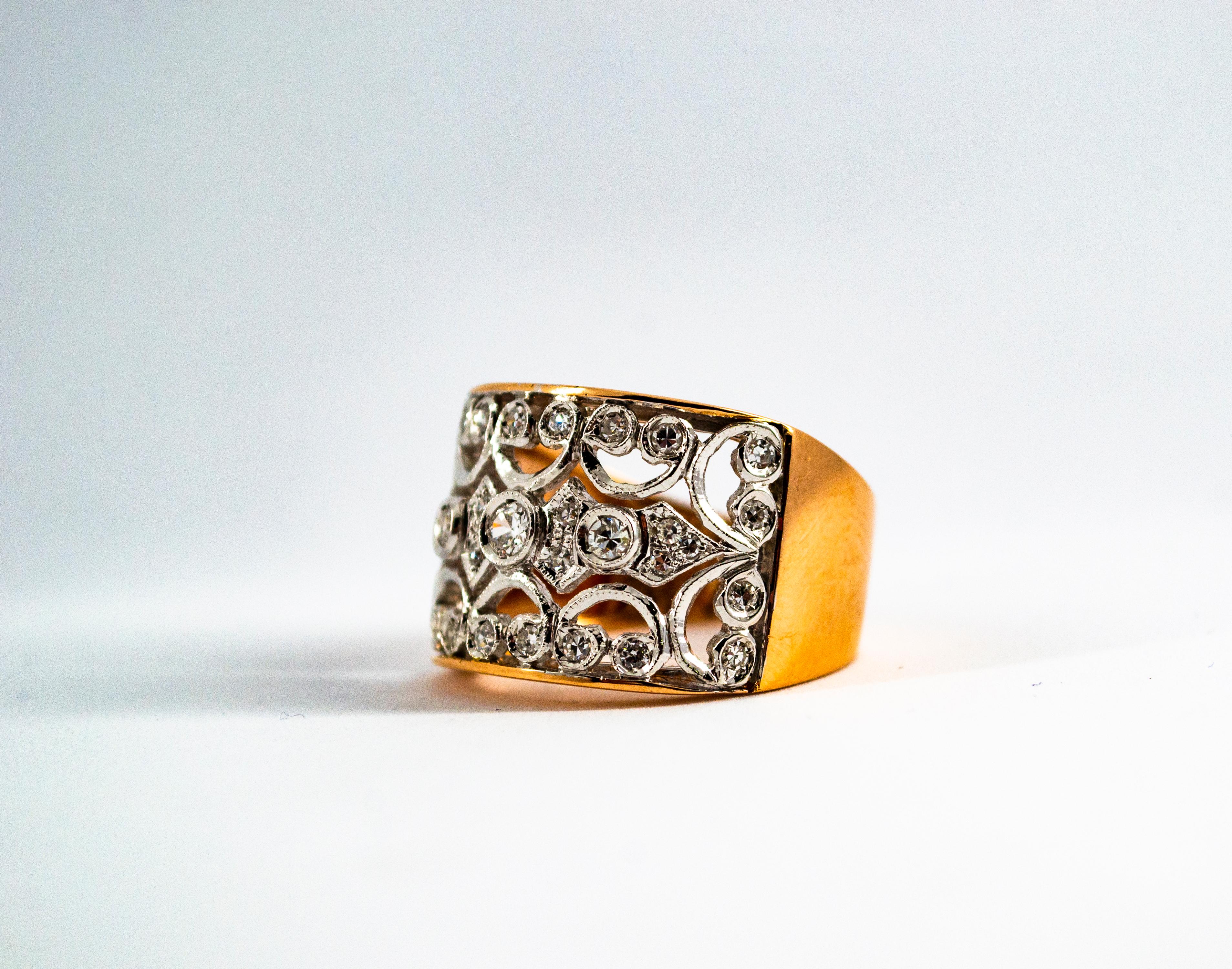 Anillo de oro rosa con diamante talla brillante blanco de 0,50 quilates estilo art déco en venta 1