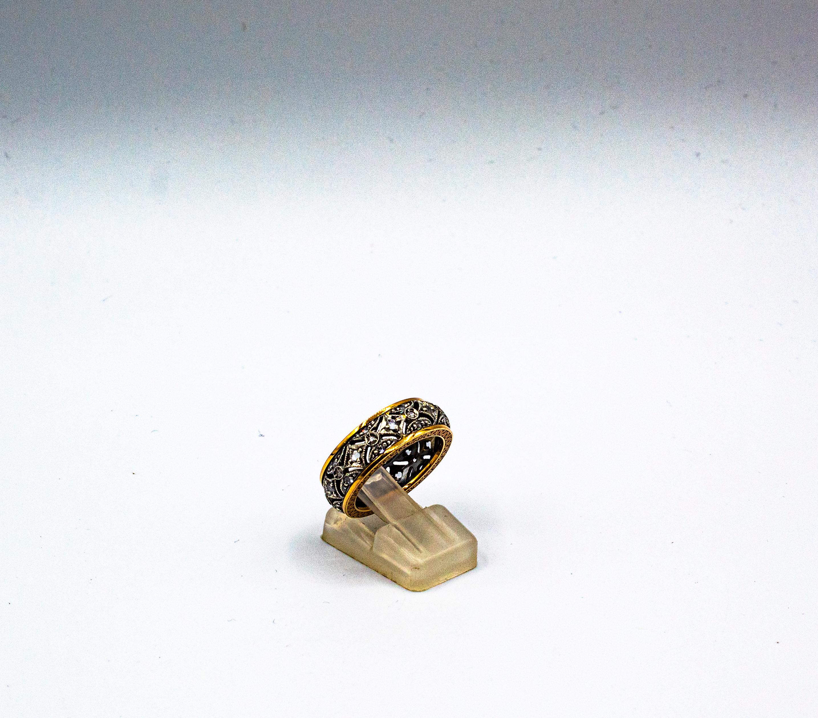 Anello in oro giallo con diamante bianco taglio rosa da 0,50 carati in stile Art Deco In condizioni Nuovo in vendita a Naples, IT