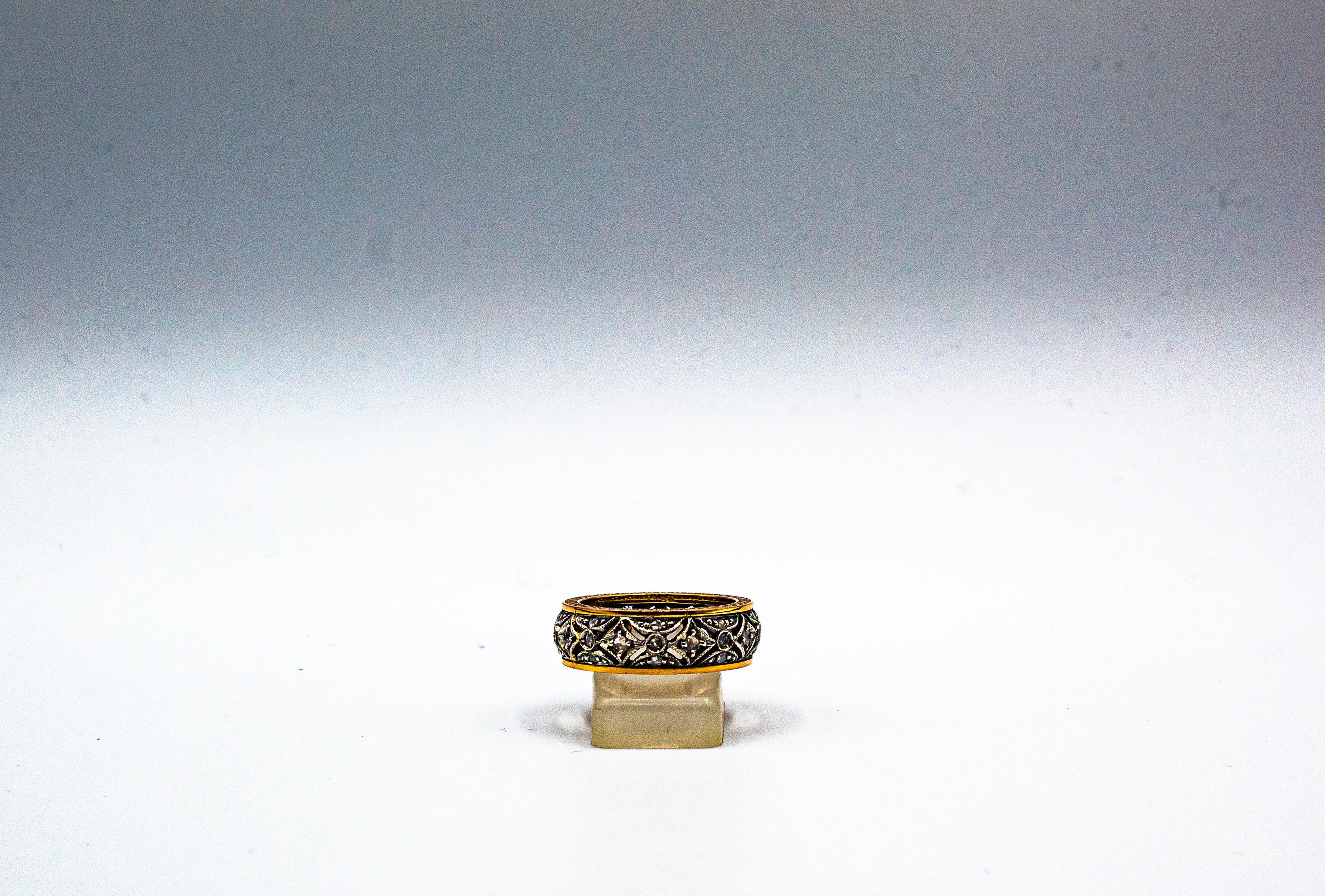 da uomo o donna Anello in oro giallo con diamante bianco taglio rosa da 0,50 carati in stile Art Deco in vendita