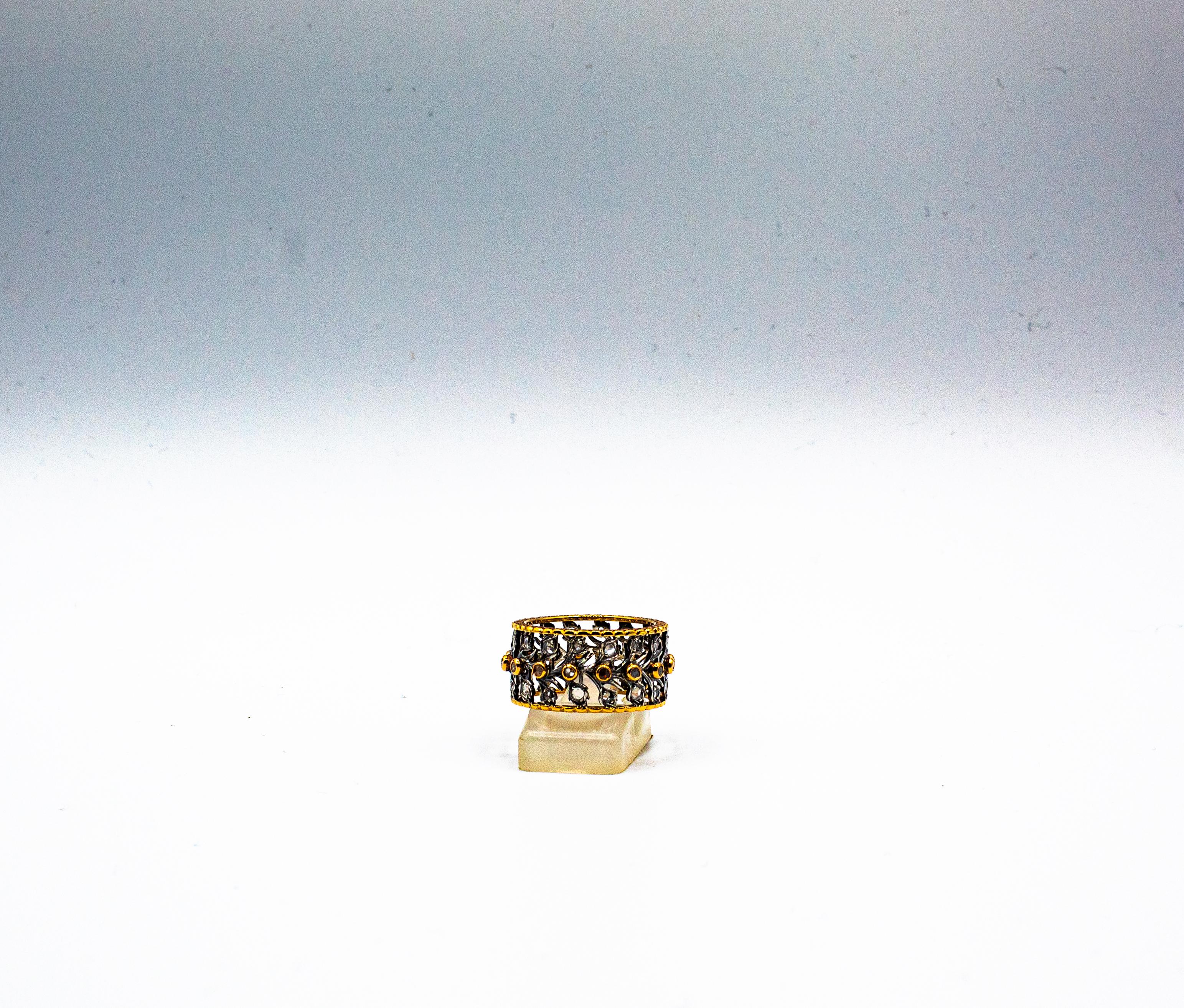 Femenino o masculino Anillo de oro amarillo con diamante talla rosa blanco de 0,50 quilates estilo art déco en venta