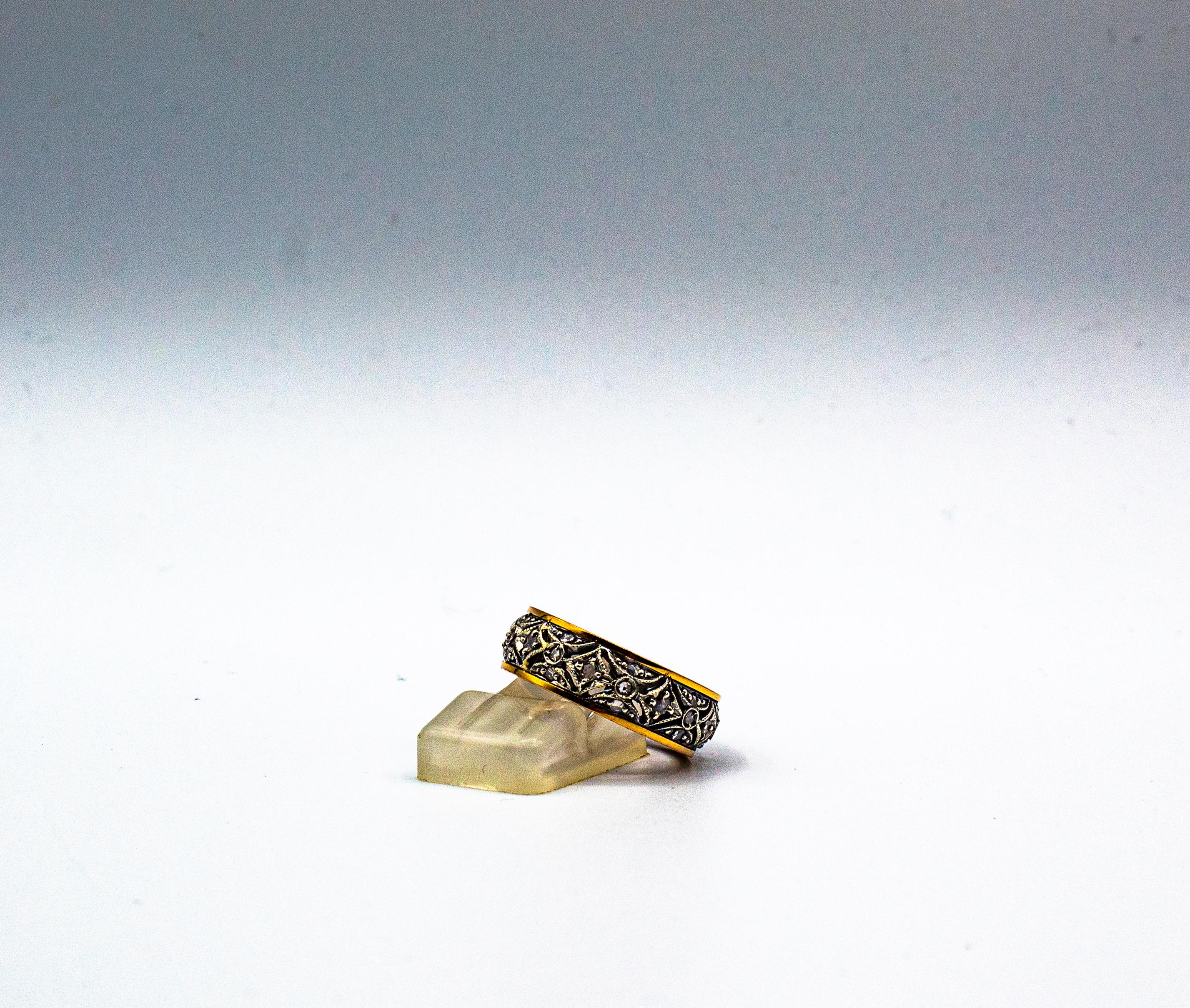 Anello in oro giallo con diamante bianco taglio rosa da 0,50 carati in stile Art Deco in vendita 2