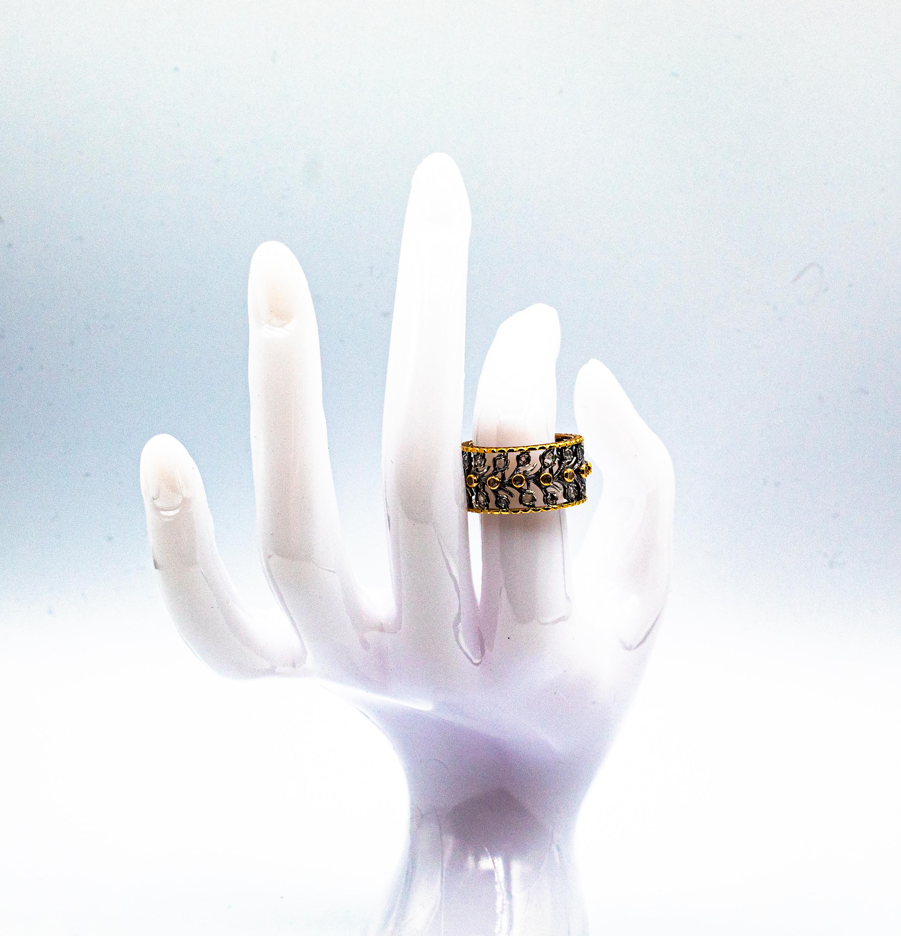 Anillo de oro amarillo con diamante talla rosa blanco de 0,50 quilates estilo art déco en venta 2
