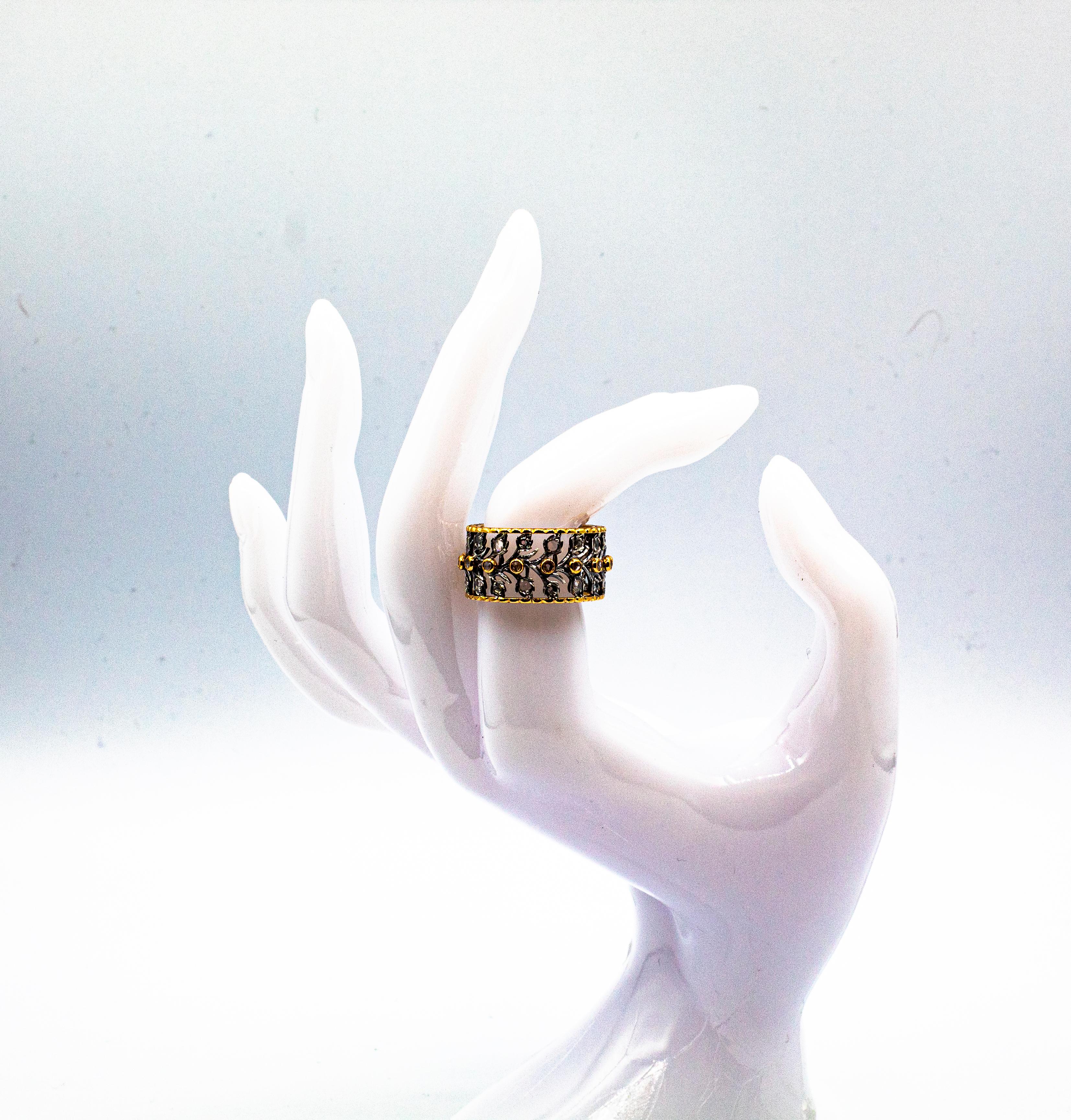 Anillo de oro amarillo con diamante talla rosa blanco de 0,50 quilates estilo art déco en venta 3